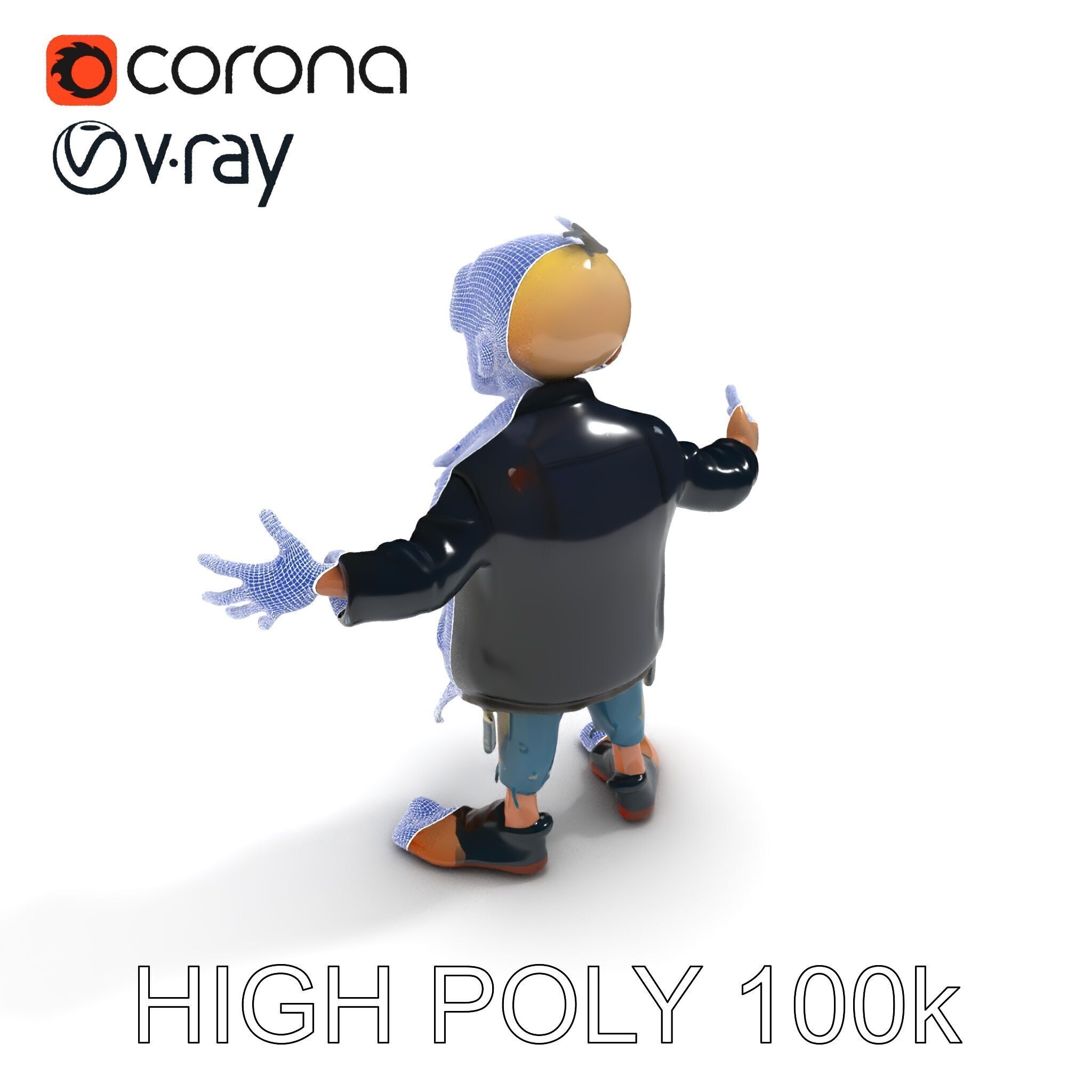 Grinning Zombie in Tattered Jacket Versatile D Character Model Low-poly 3D model_29