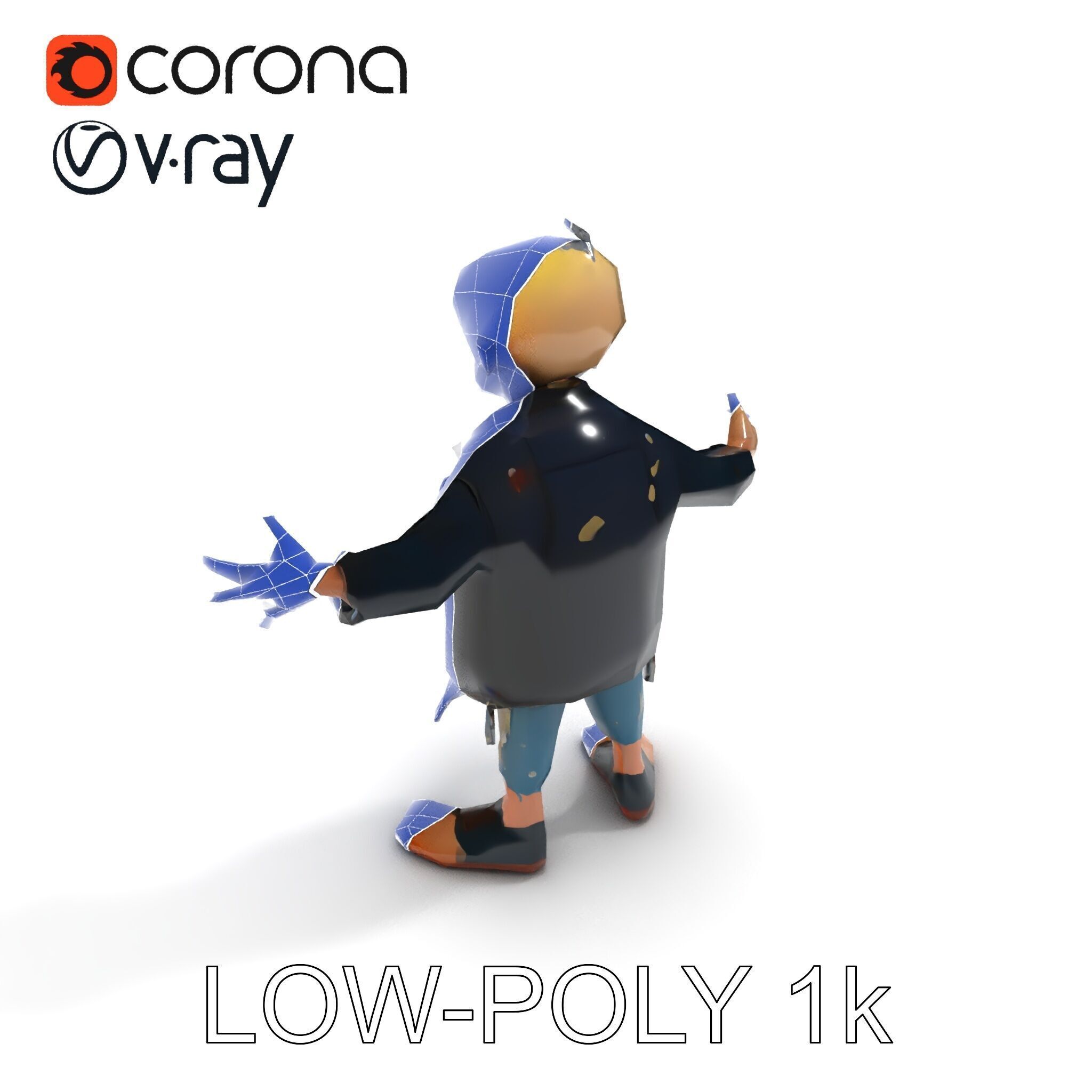 Grinning Zombie in Tattered Jacket Versatile D Character Model Low-poly 3D model_33