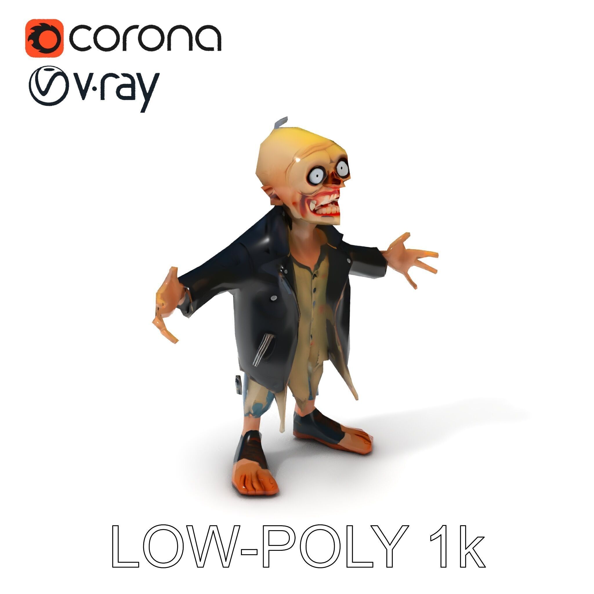 Grinning Zombie in Tattered Jacket Versatile D Character Model Low-poly 3D model_18