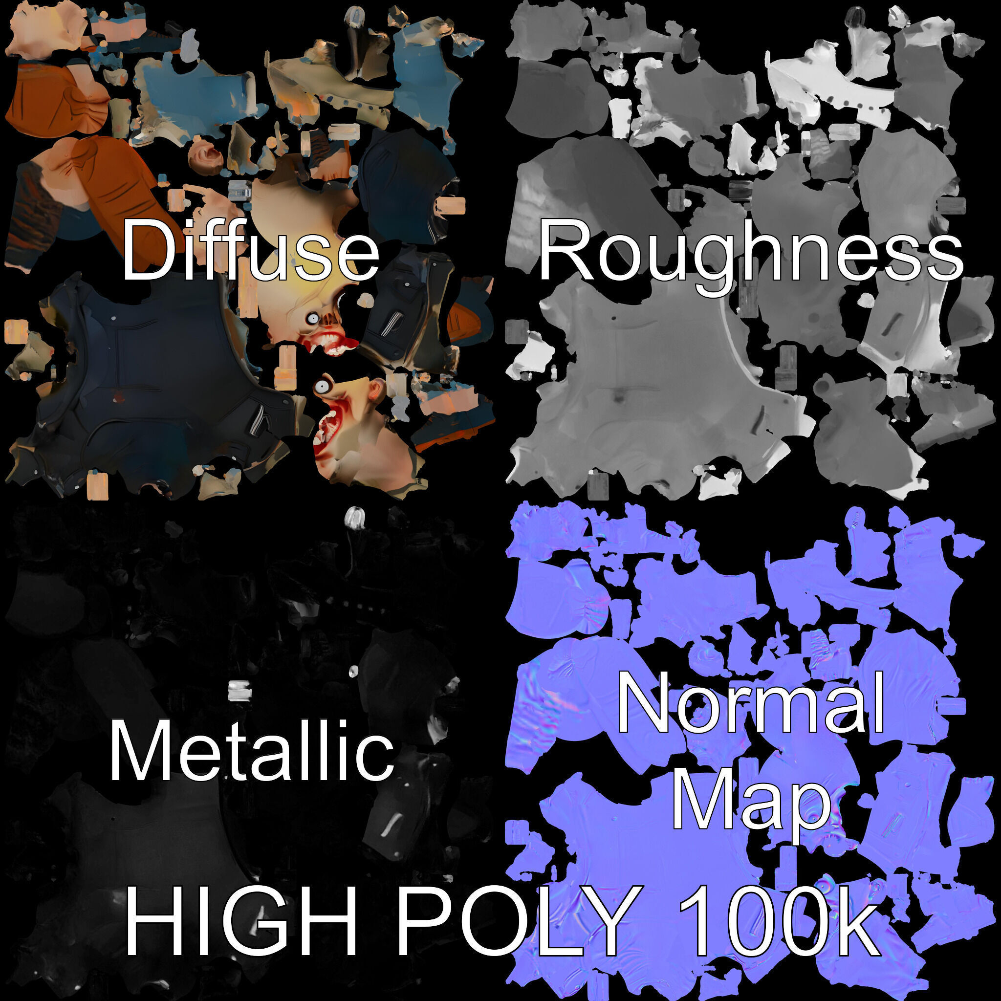 Grinning Zombie in Tattered Jacket Versatile D Character Model Low-poly 3D model_2