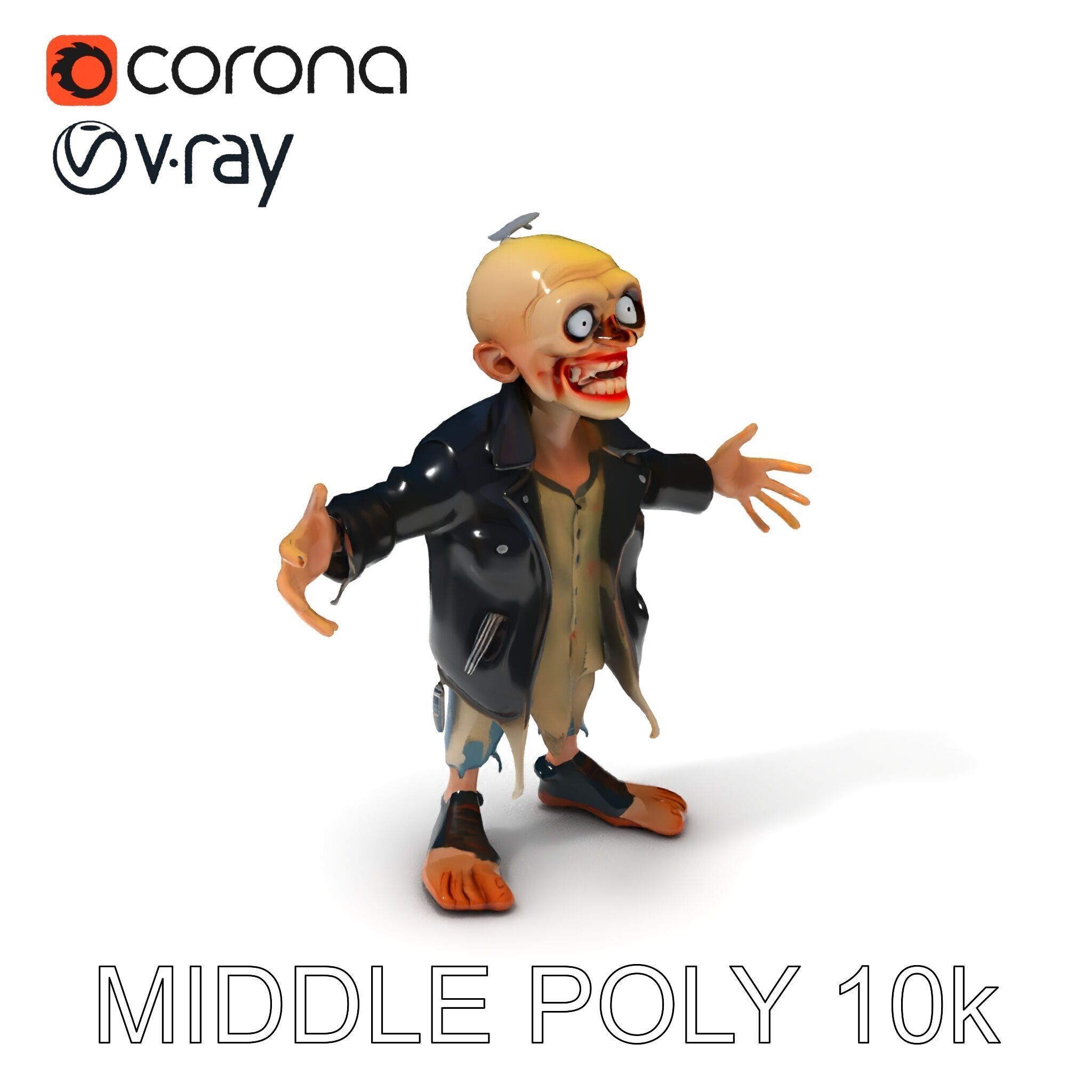 Grinning Zombie in Tattered Jacket Versatile D Character Model Low-poly 3D model_17