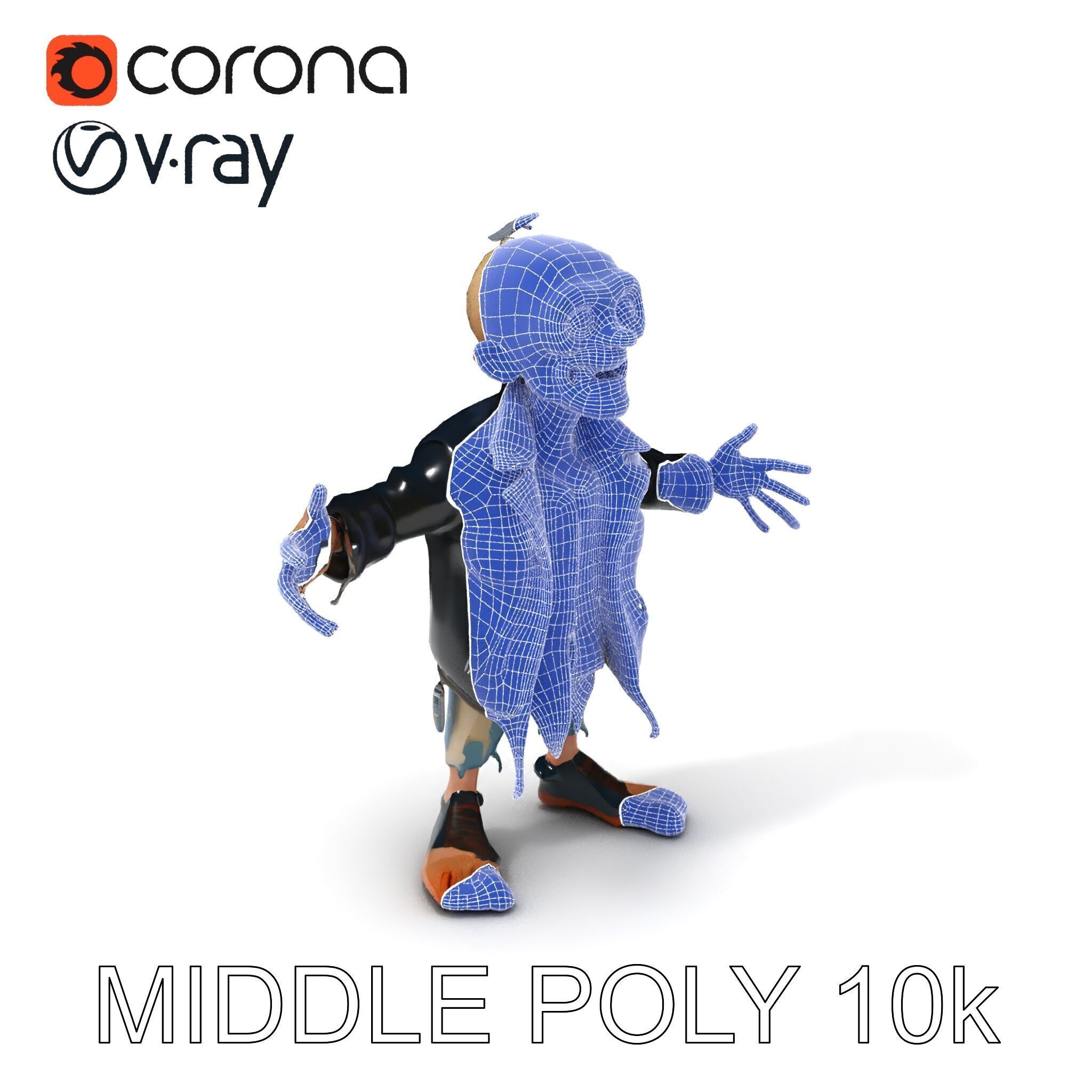 Grinning Zombie in Tattered Jacket Versatile D Character Model Low-poly 3D model_32