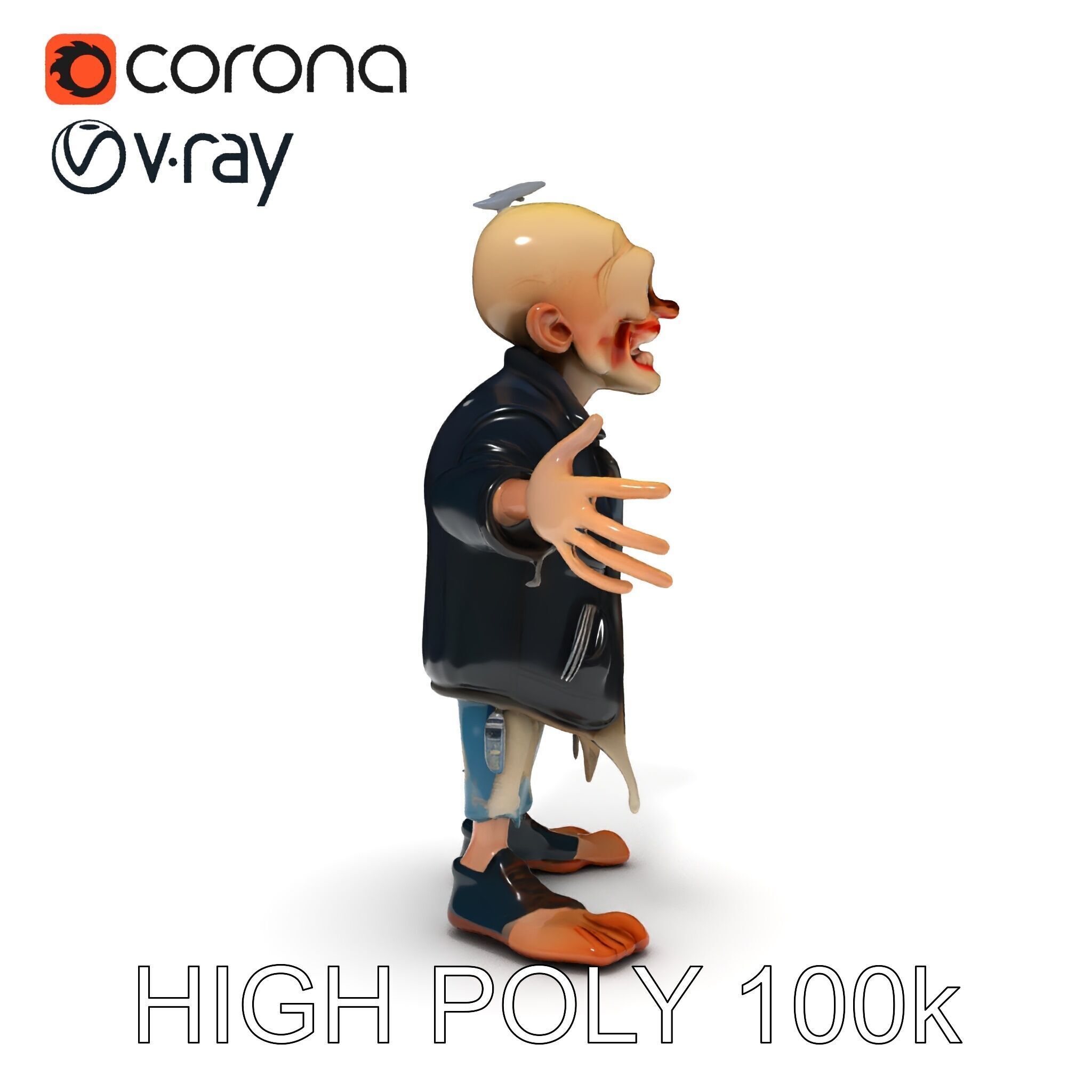 Grinning Zombie in Tattered Jacket Versatile D Character Model Low-poly 3D model_22