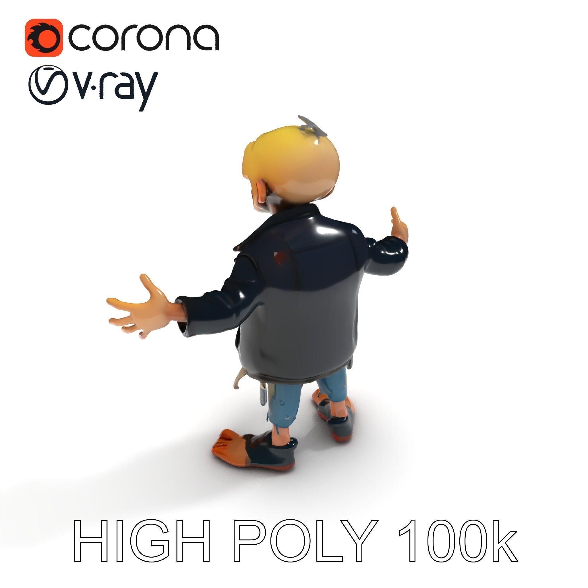 Grinning Zombie in Tattered Jacket Versatile D Character Model Low-poly 3D model_34