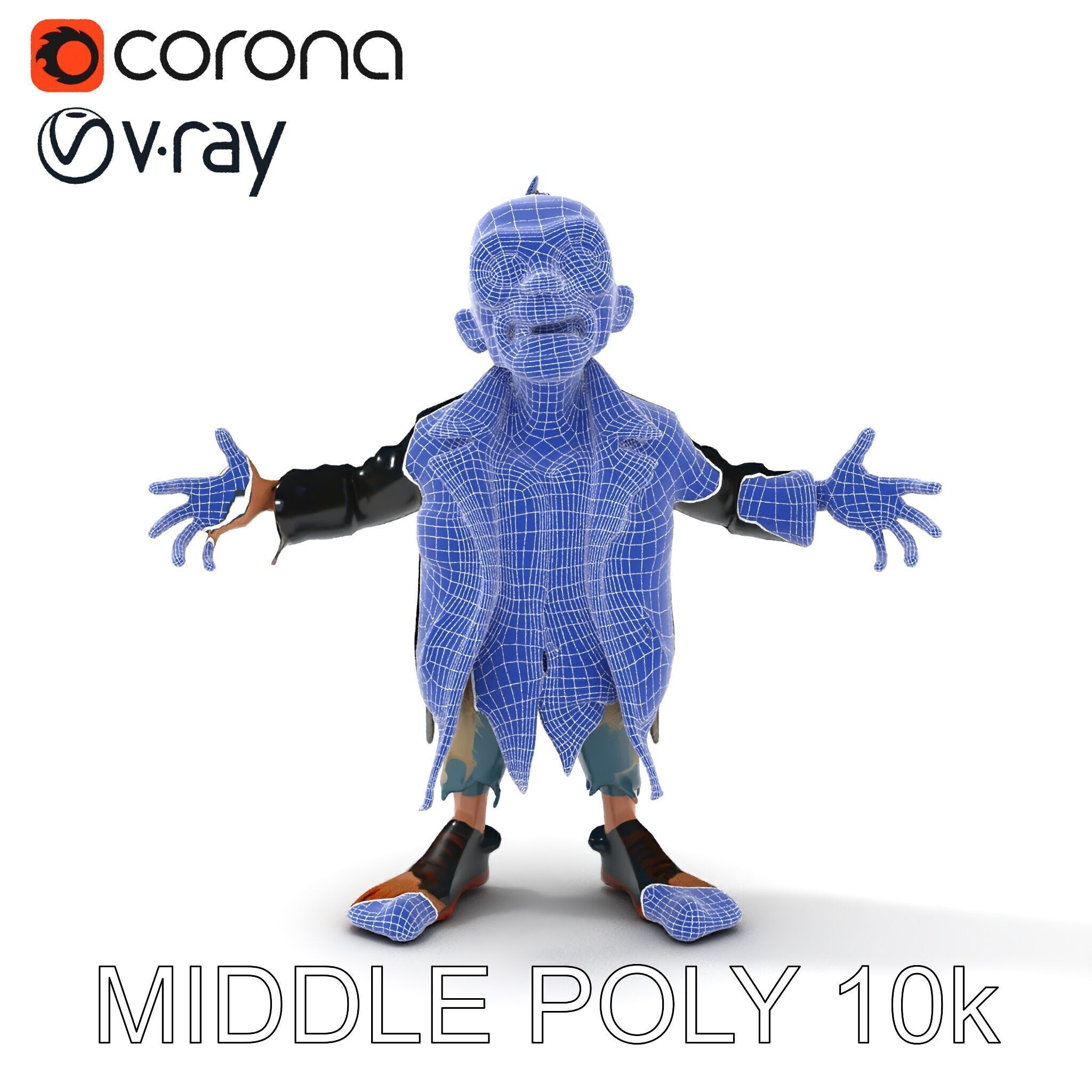 Grinning Zombie in Tattered Jacket Versatile D Character Model Low-poly 3D model_9