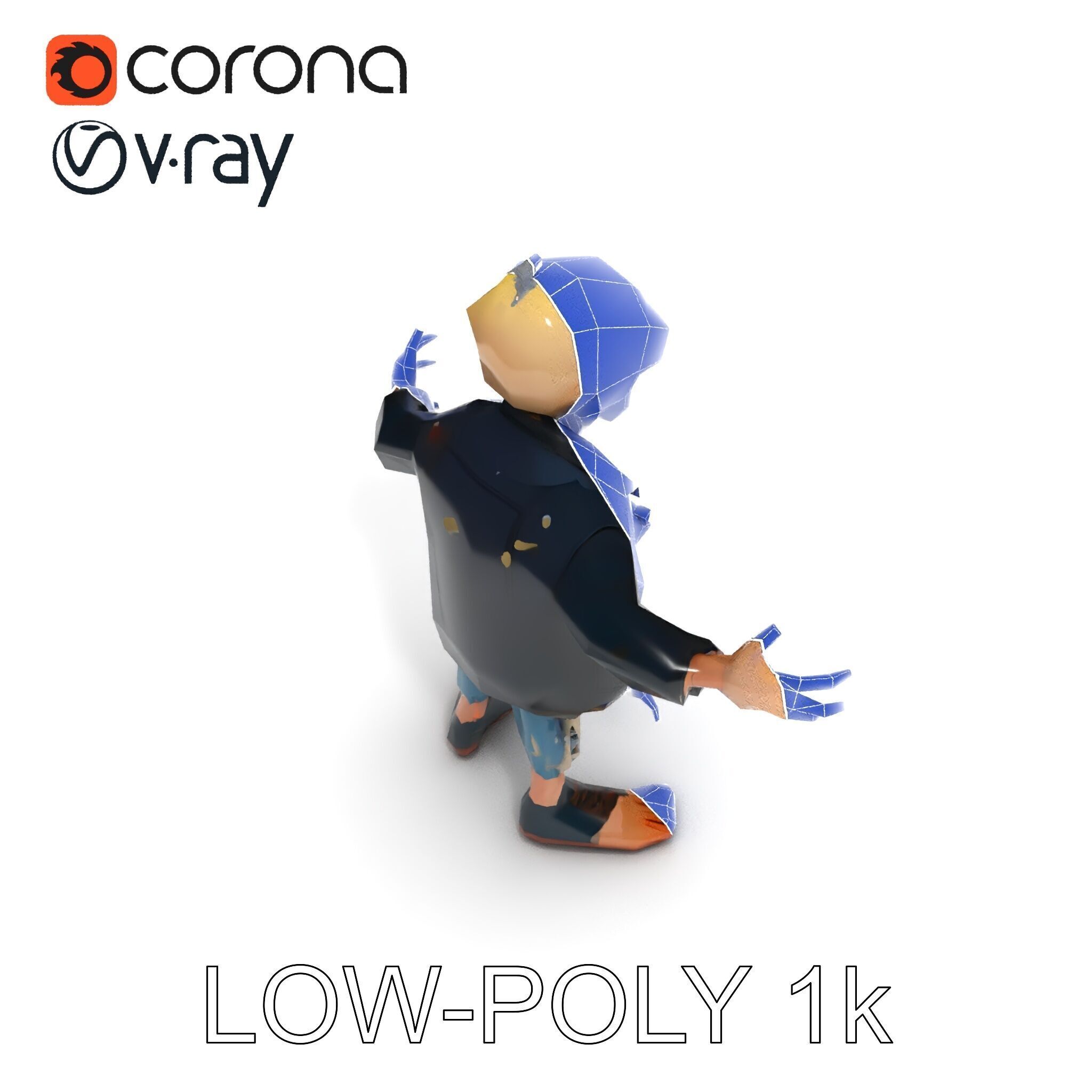 Grinning Zombie in Tattered Jacket Versatile D Character Model Low-poly 3D model_15