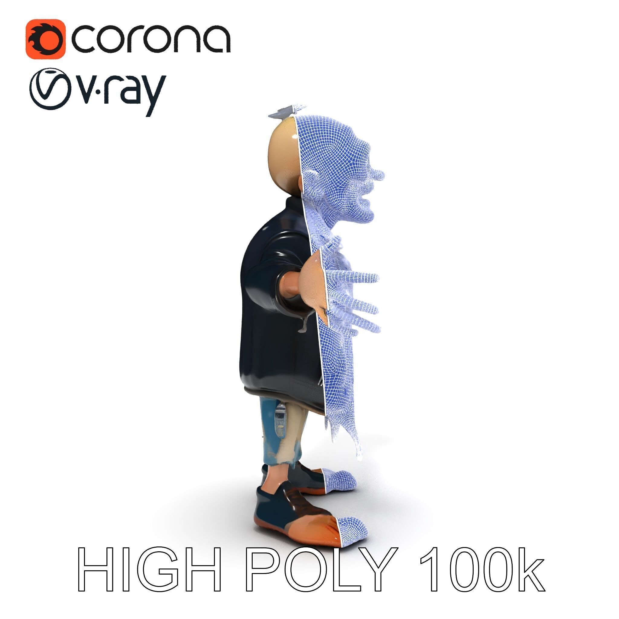 Grinning Zombie in Tattered Jacket Versatile D Character Model Low-poly 3D model_13