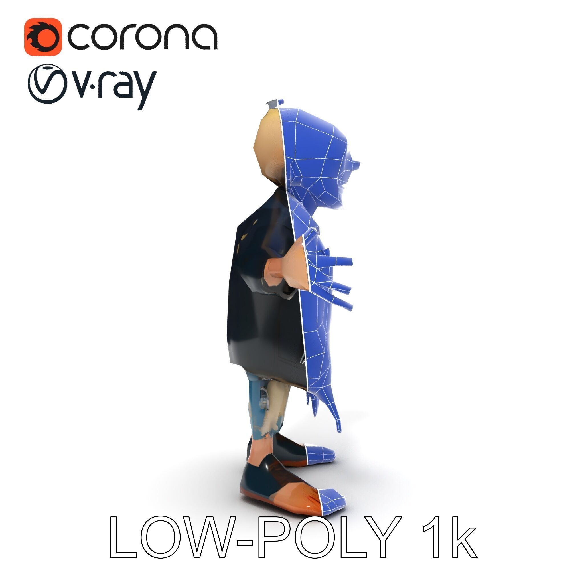 Grinning Zombie in Tattered Jacket Versatile D Character Model Low-poly 3D model_31