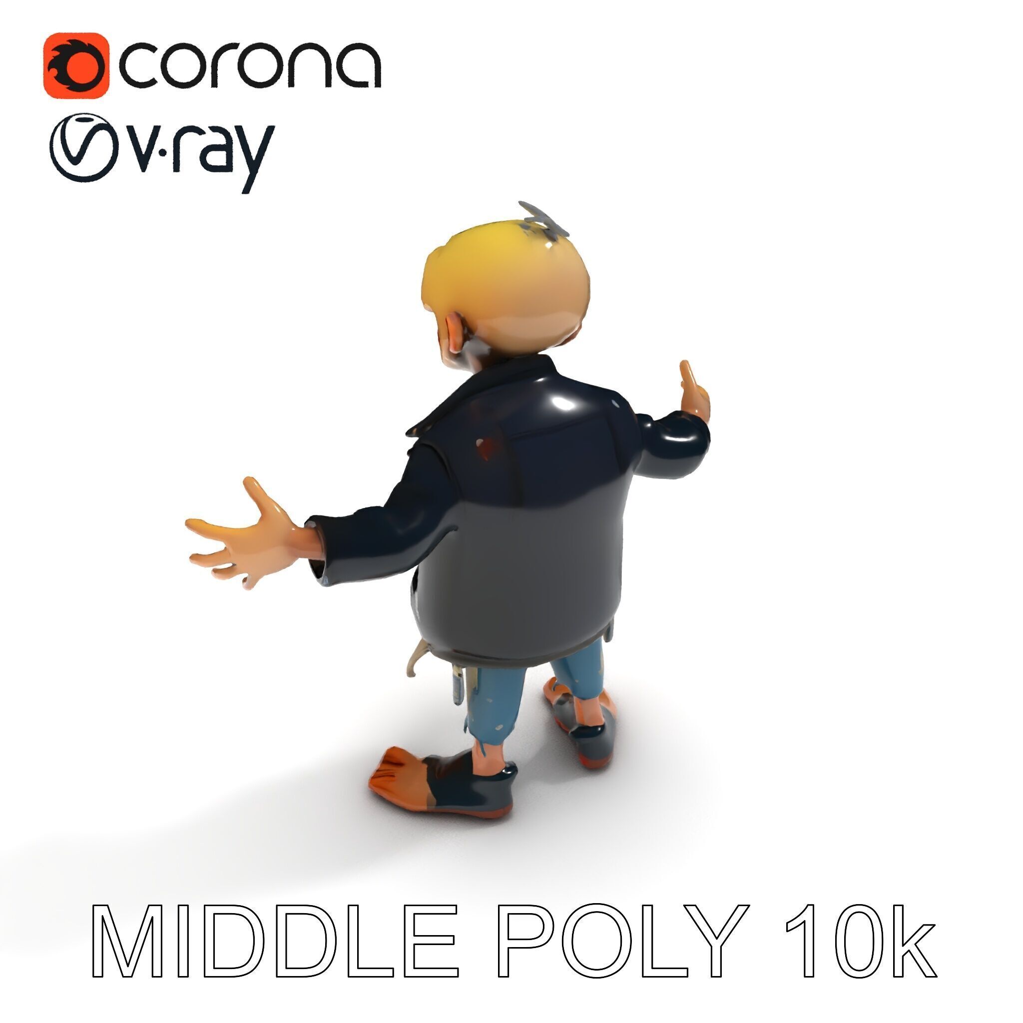 Grinning Zombie in Tattered Jacket Versatile D Character Model Low-poly 3D model_27