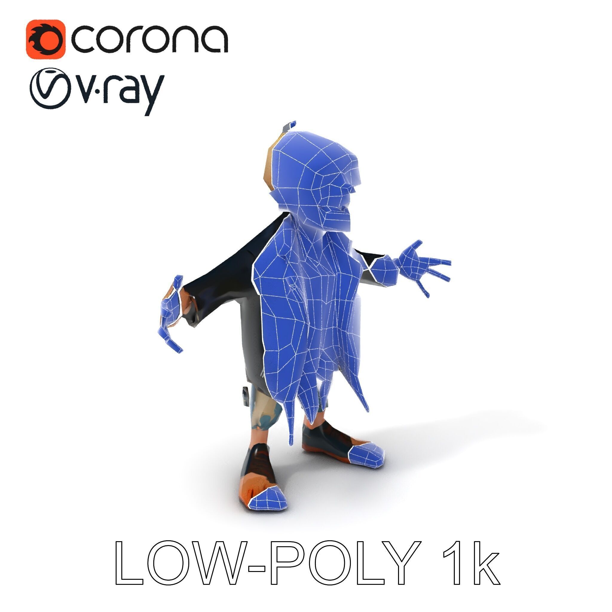 Grinning Zombie in Tattered Jacket Versatile D Character Model Low-poly 3D model_24