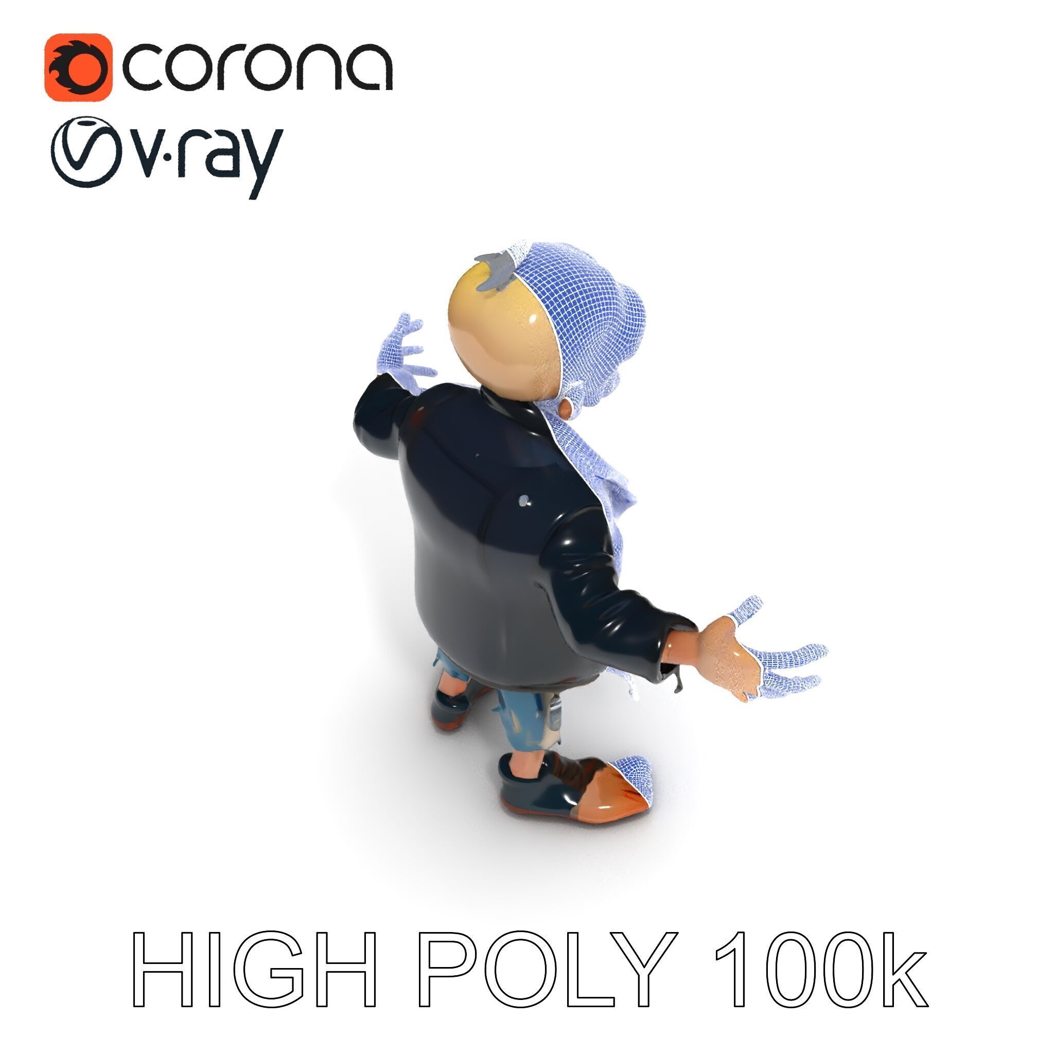 Grinning Zombie in Tattered Jacket Versatile D Character Model Low-poly 3D model_19