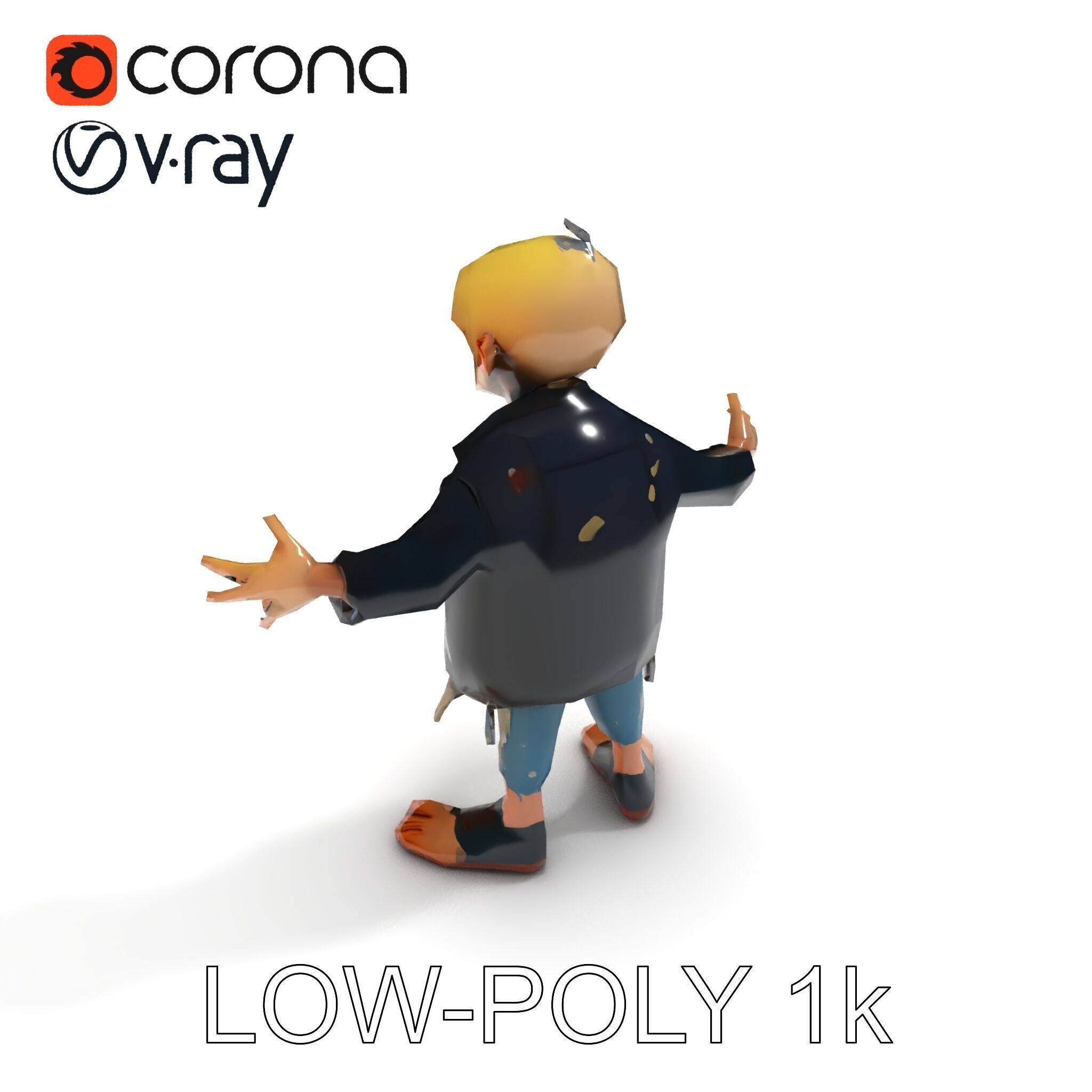 Grinning Zombie in Tattered Jacket Versatile D Character Model Low-poly 3D model_28