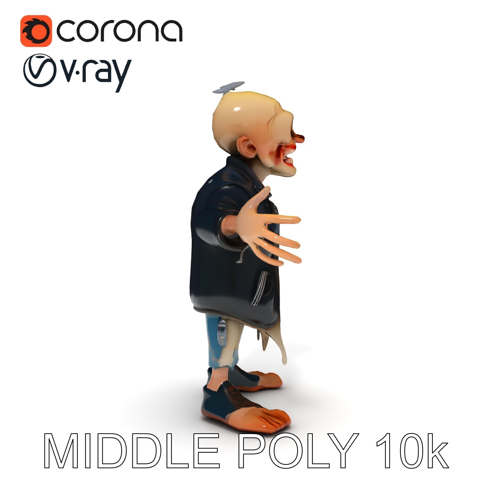 Grinning Zombie in Tattered Jacket Versatile D Character Model Low-poly 3D model_30