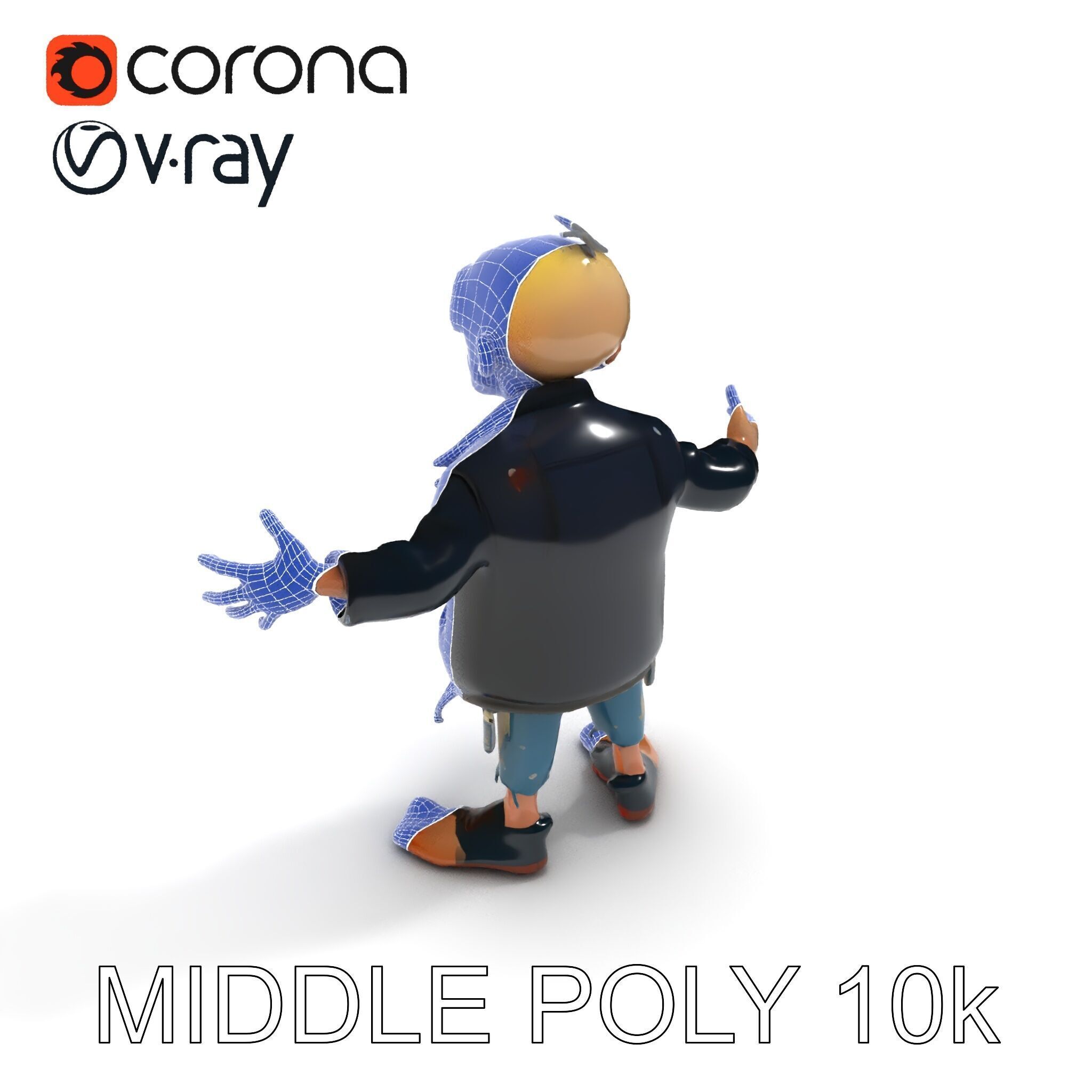 Grinning Zombie in Tattered Jacket Versatile D Character Model Low-poly 3D model_37