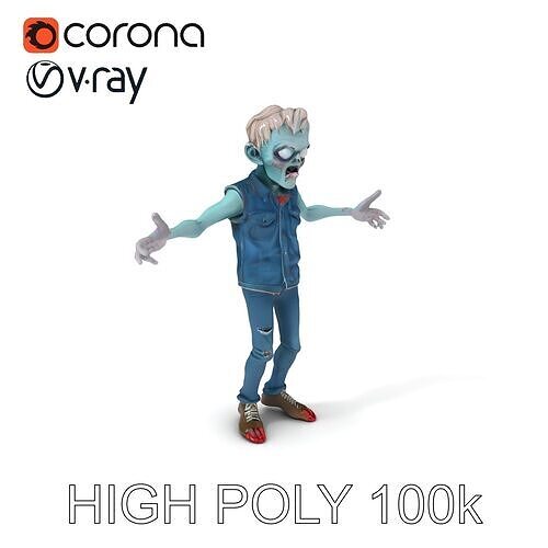 Zombie Teen D Character Model in Casual Denim Outfit Low-poly 3D model