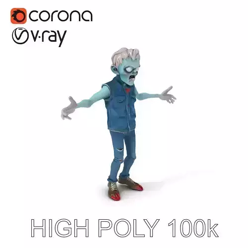 Zombie Teen D Character Model in Casual Denim Outfit