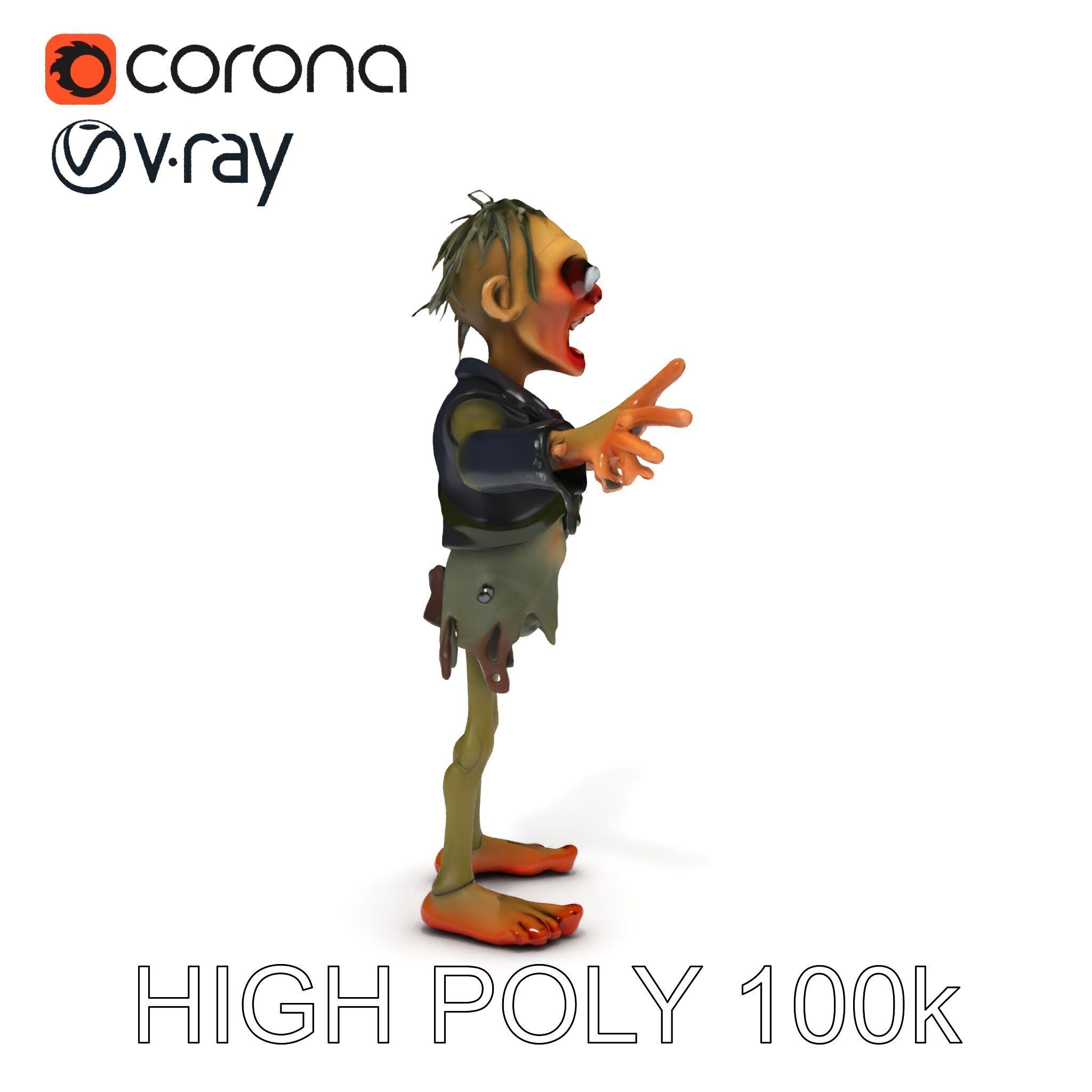 Ghoulish Cartoon Zombie Rigged D Character Model Low-poly 3D model_29