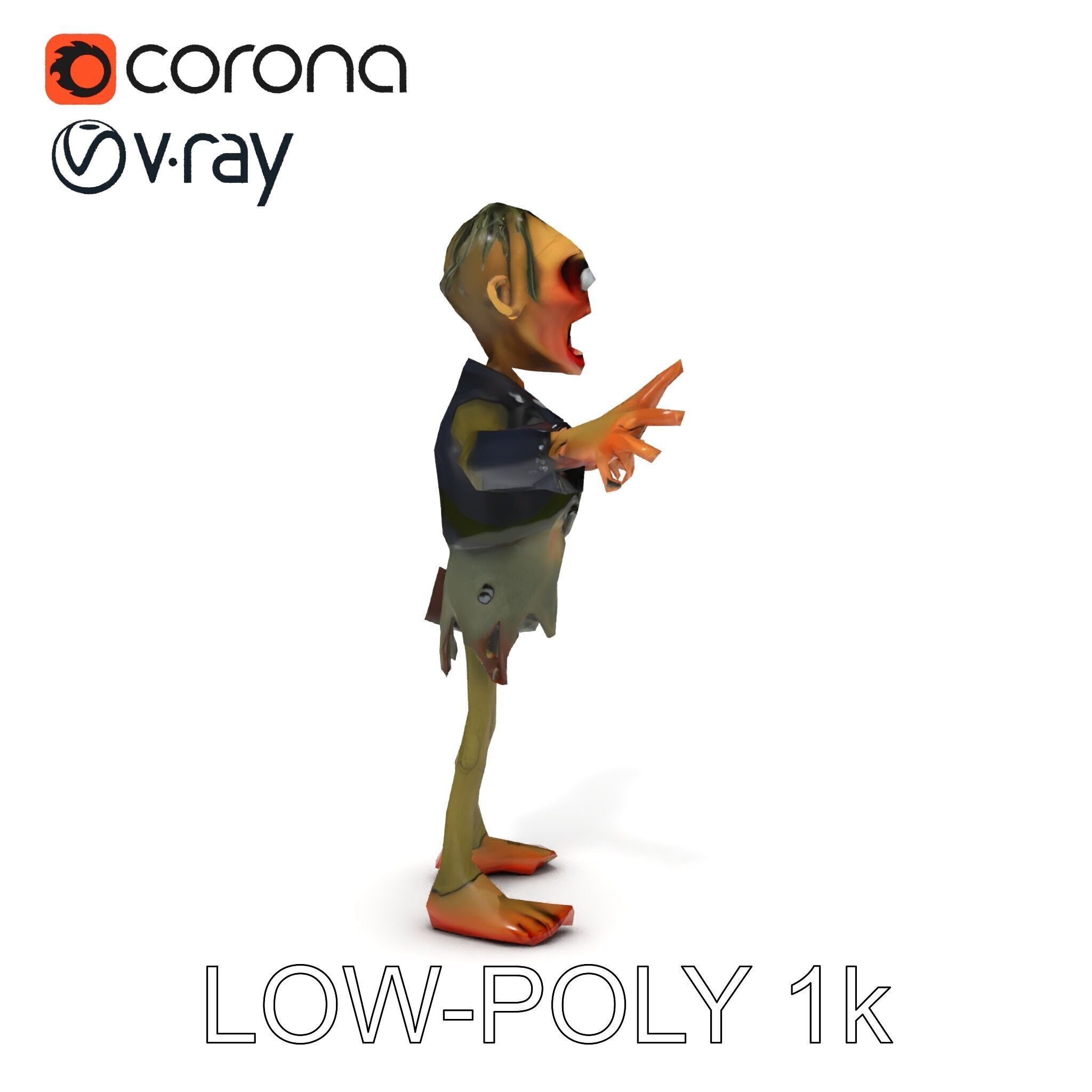Ghoulish Cartoon Zombie Rigged D Character Model Low-poly 3D model_25
