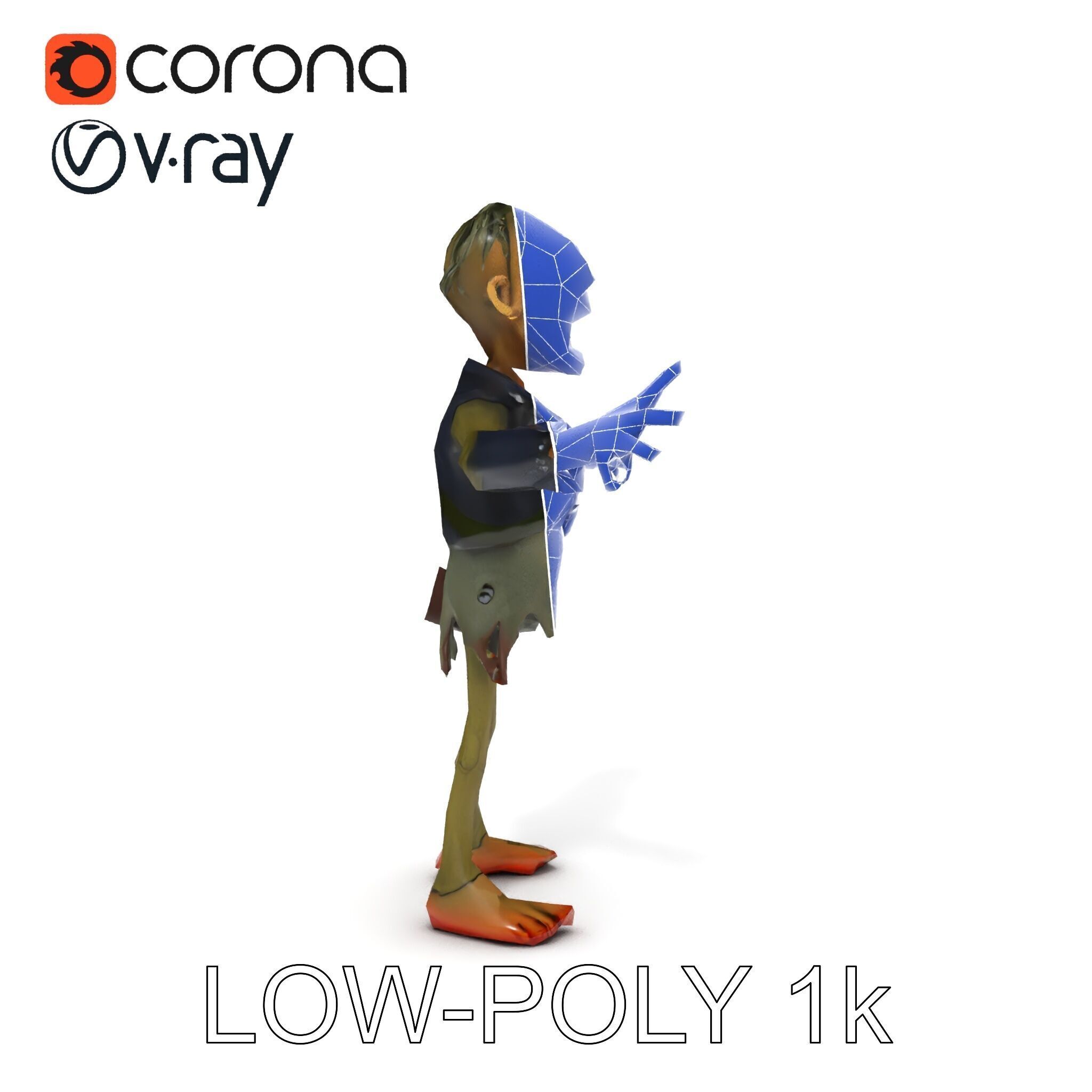 Ghoulish Cartoon Zombie Rigged D Character Model Low-poly 3D model_14