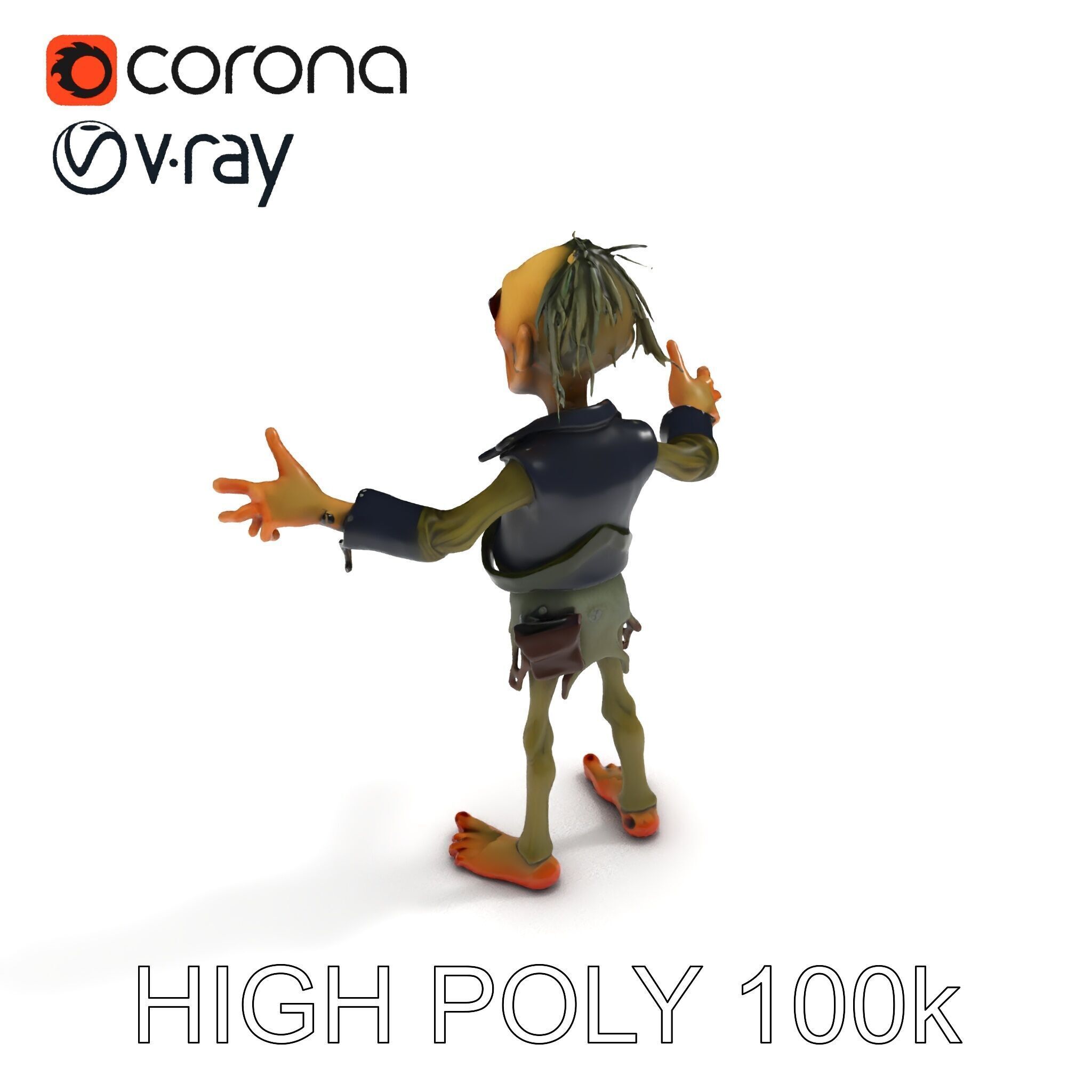 Ghoulish Cartoon Zombie Rigged D Character Model Low-poly 3D model_10