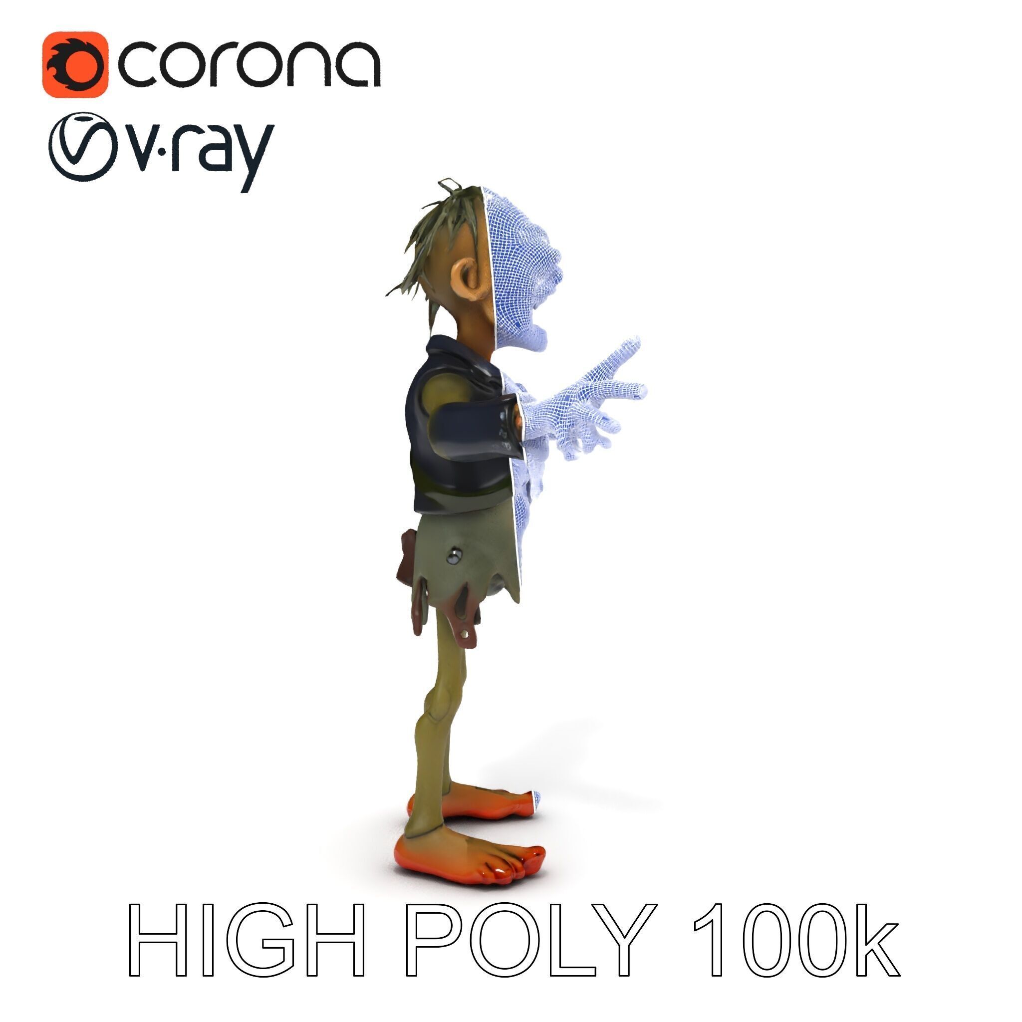 Ghoulish Cartoon Zombie Rigged D Character Model Low-poly 3D model_26