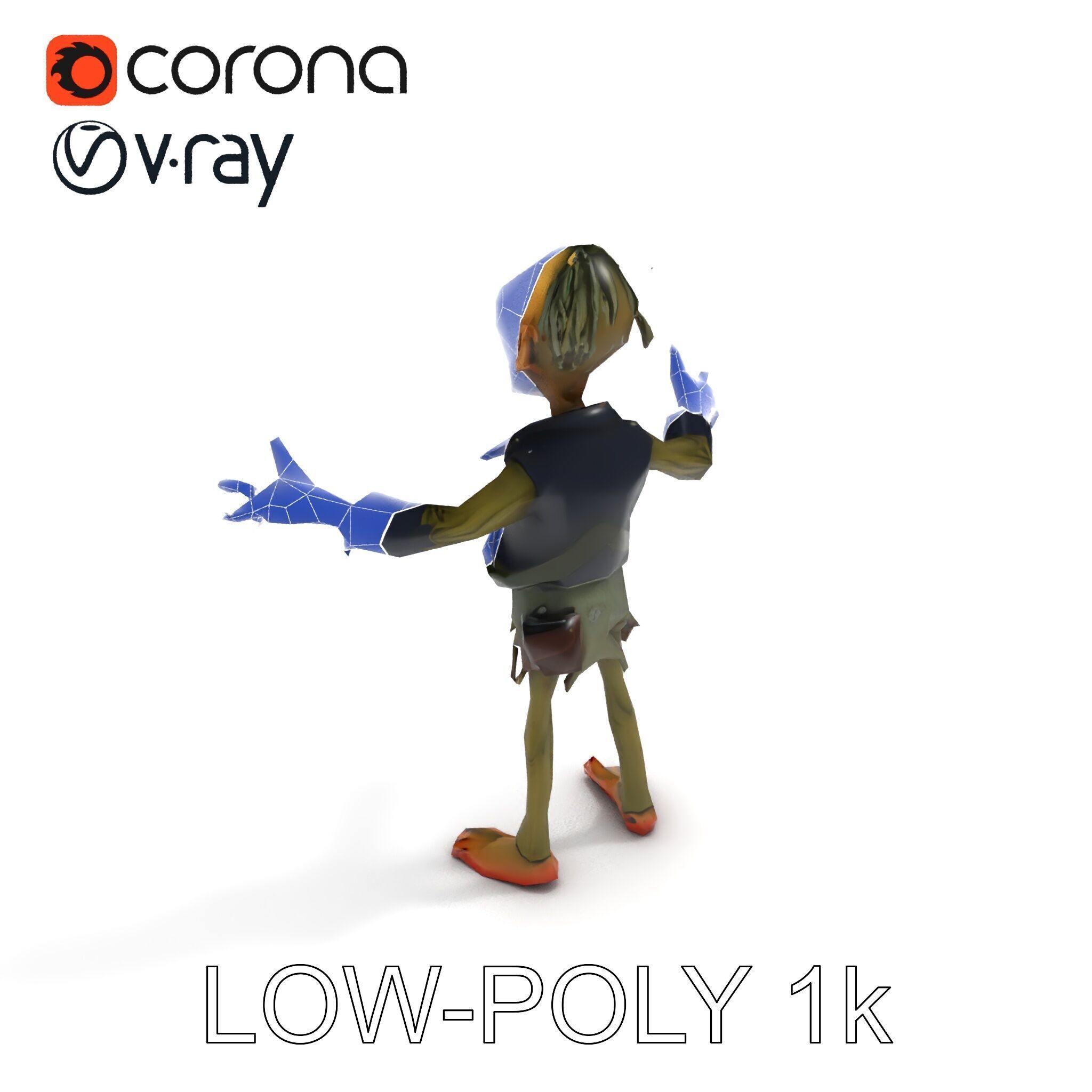 Ghoulish Cartoon Zombie Rigged D Character Model Low-poly 3D model_33