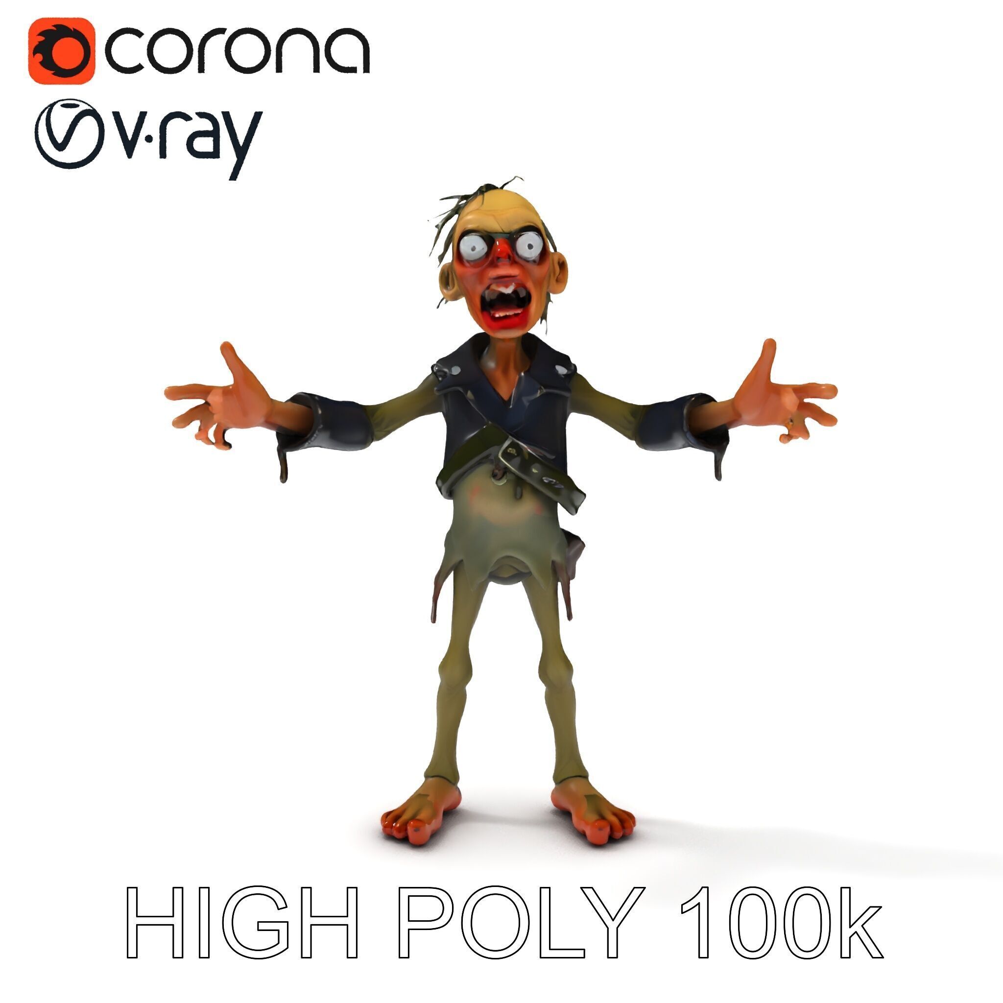Ghoulish Cartoon Zombie Rigged D Character Model Low-poly 3D model_20