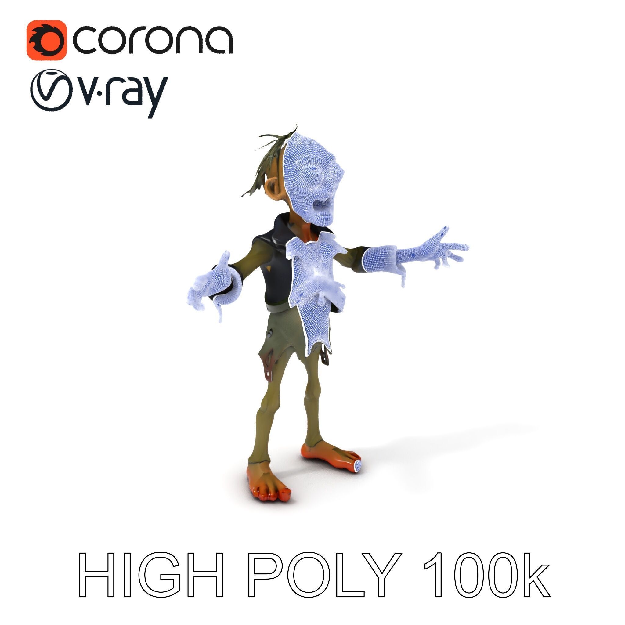 Ghoulish Cartoon Zombie Rigged D Character Model Low-poly 3D model_3