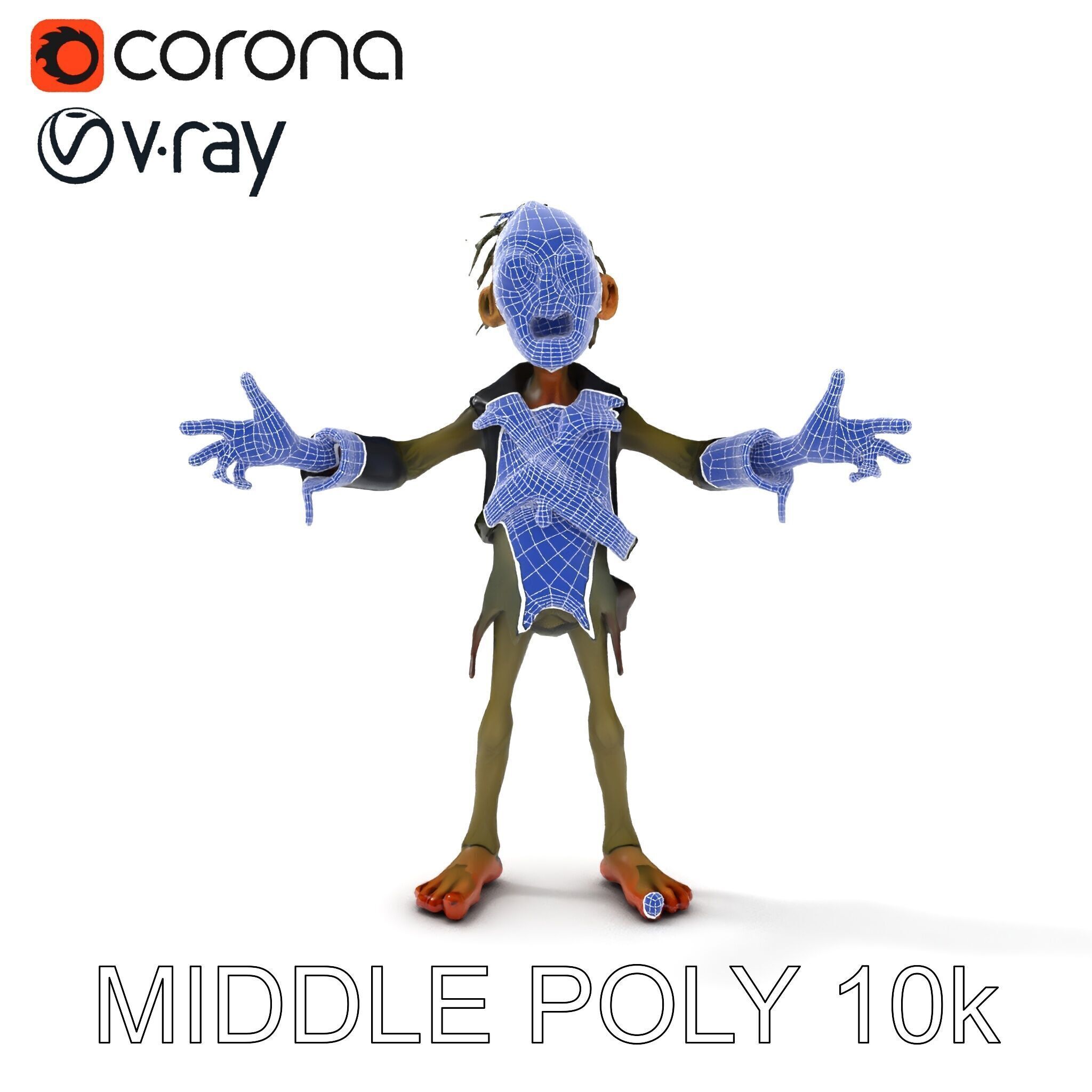 Ghoulish Cartoon Zombie Rigged D Character Model Low-poly 3D model_30