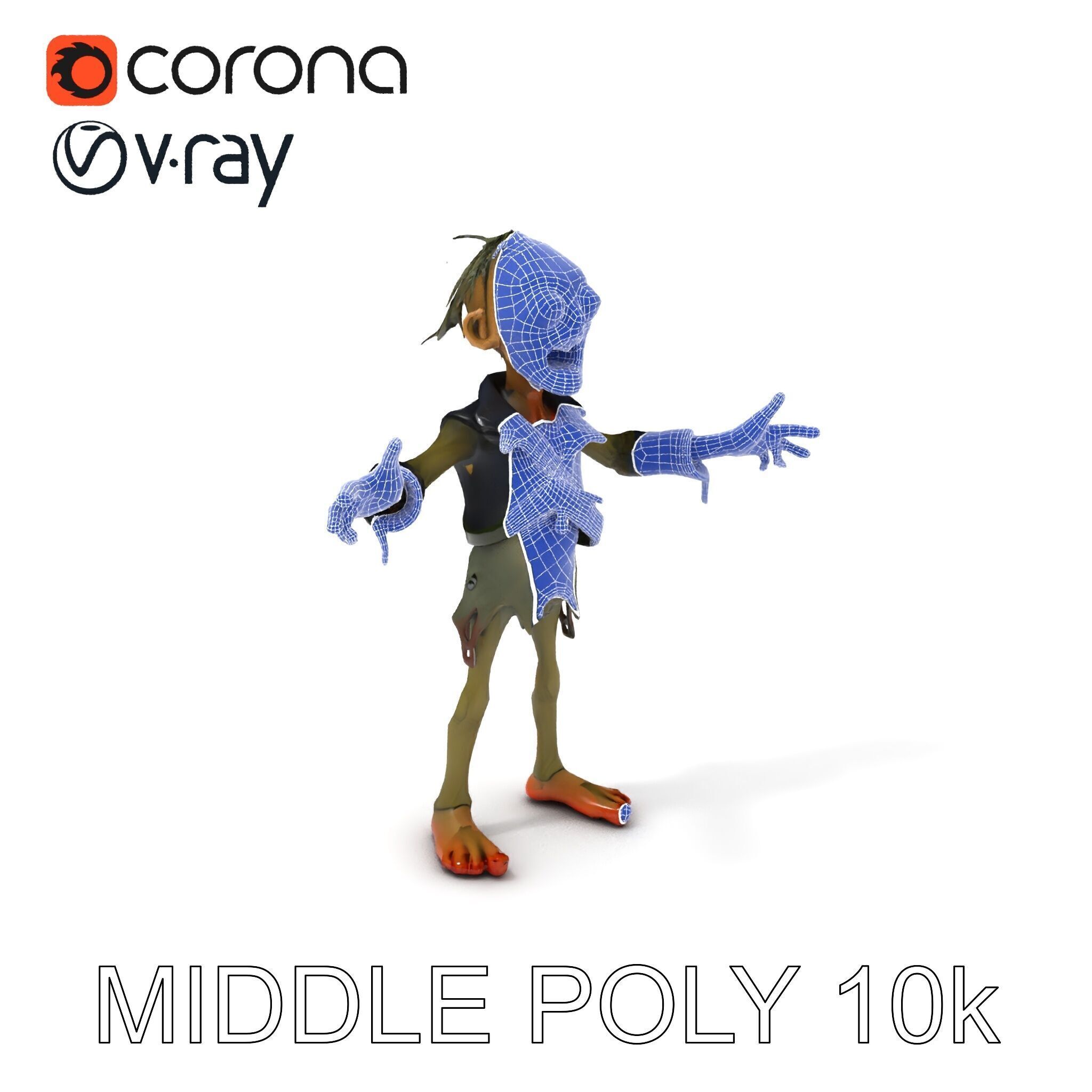 Ghoulish Cartoon Zombie Rigged D Character Model Low-poly 3D model_37