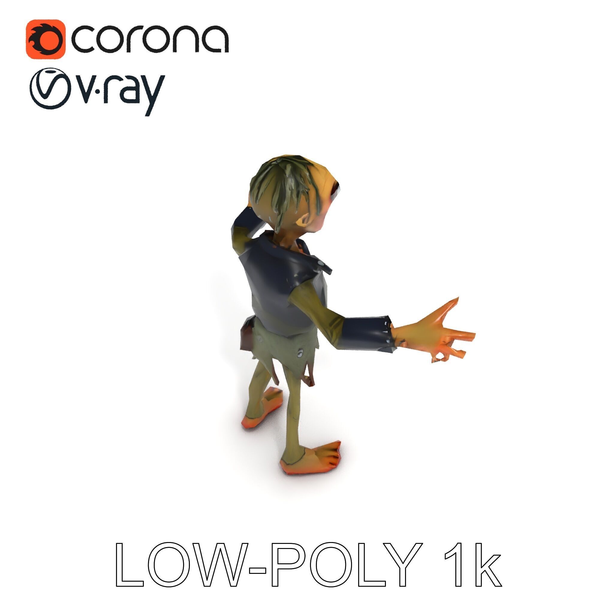 Ghoulish Cartoon Zombie Rigged D Character Model Low-poly 3D model_12