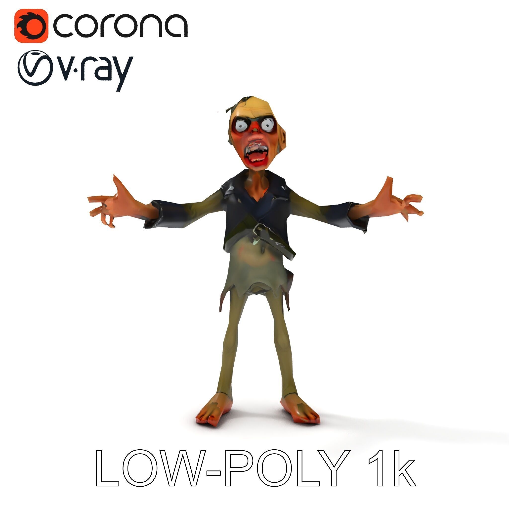 Ghoulish Cartoon Zombie Rigged D Character Model Low-poly 3D model_9
