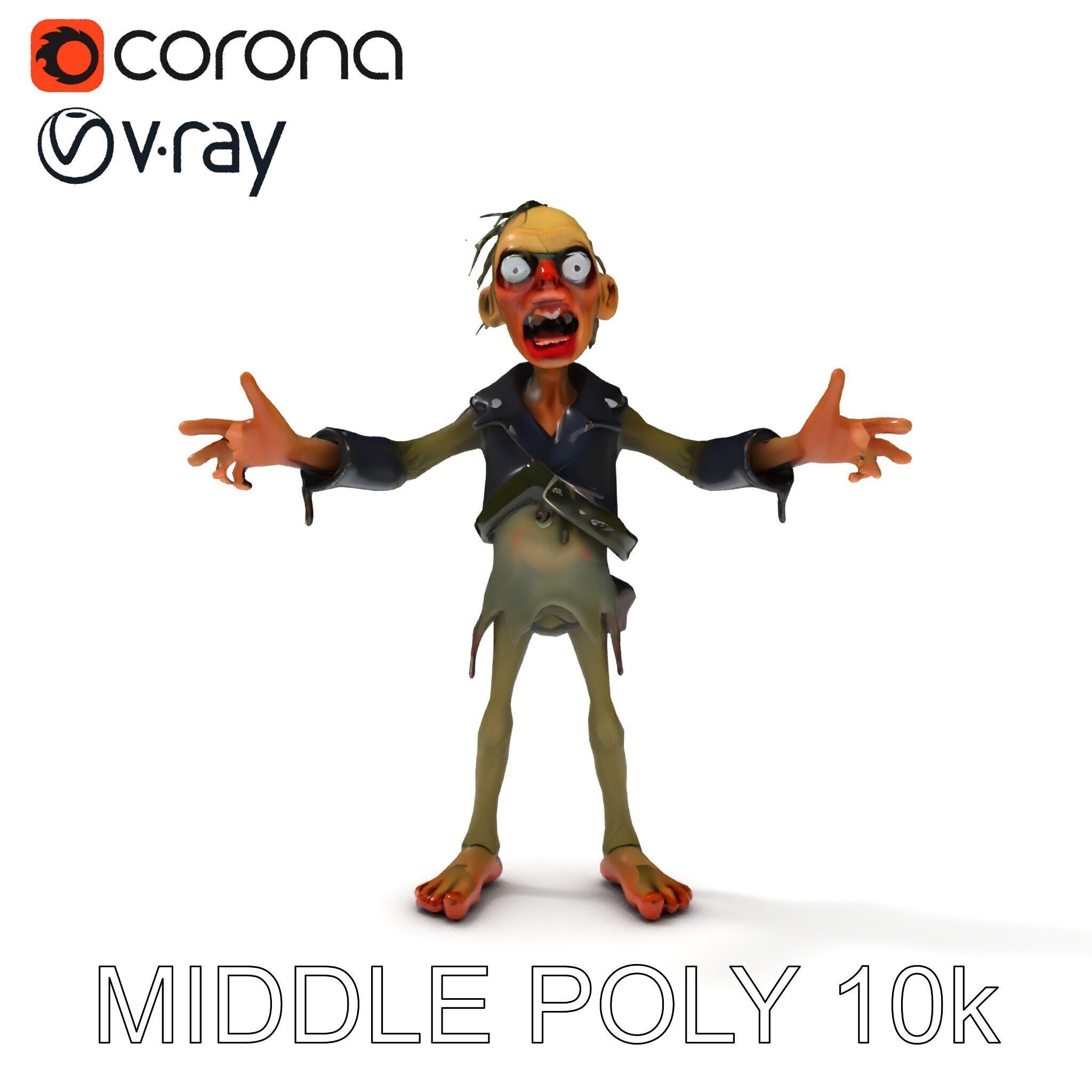 Ghoulish Cartoon Zombie Rigged D Character Model Low-poly 3D model_18