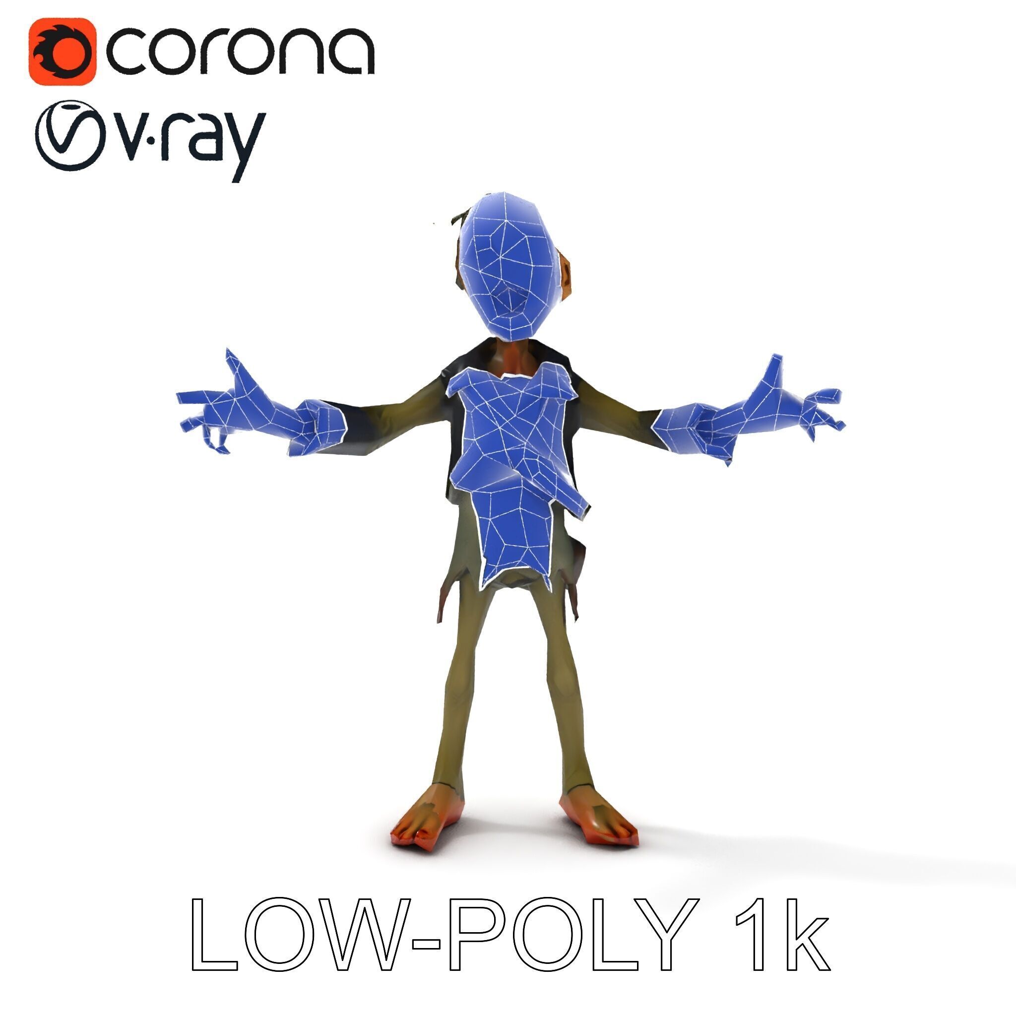 Ghoulish Cartoon Zombie Rigged D Character Model Low-poly 3D model_16