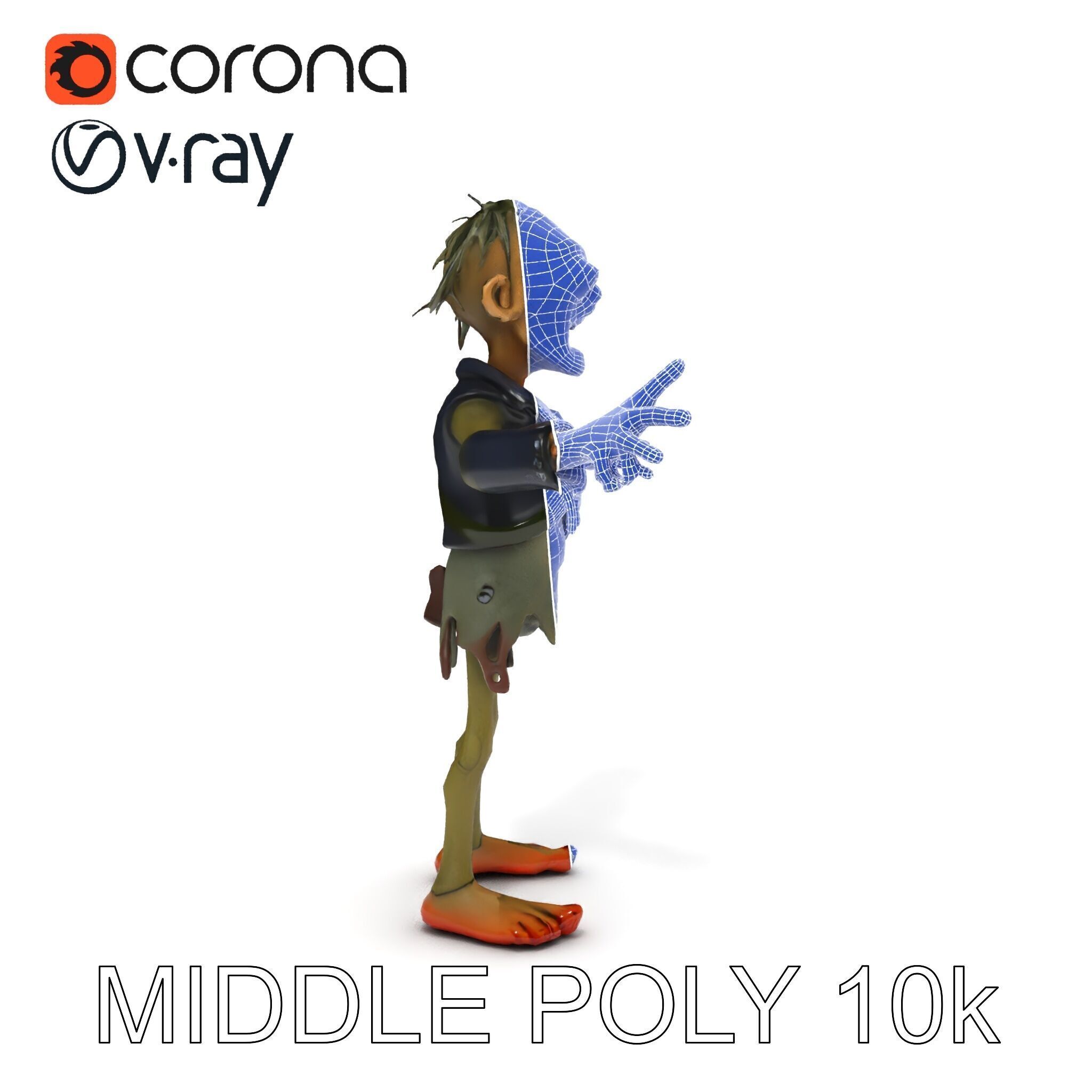 Ghoulish Cartoon Zombie Rigged D Character Model Low-poly 3D model_32