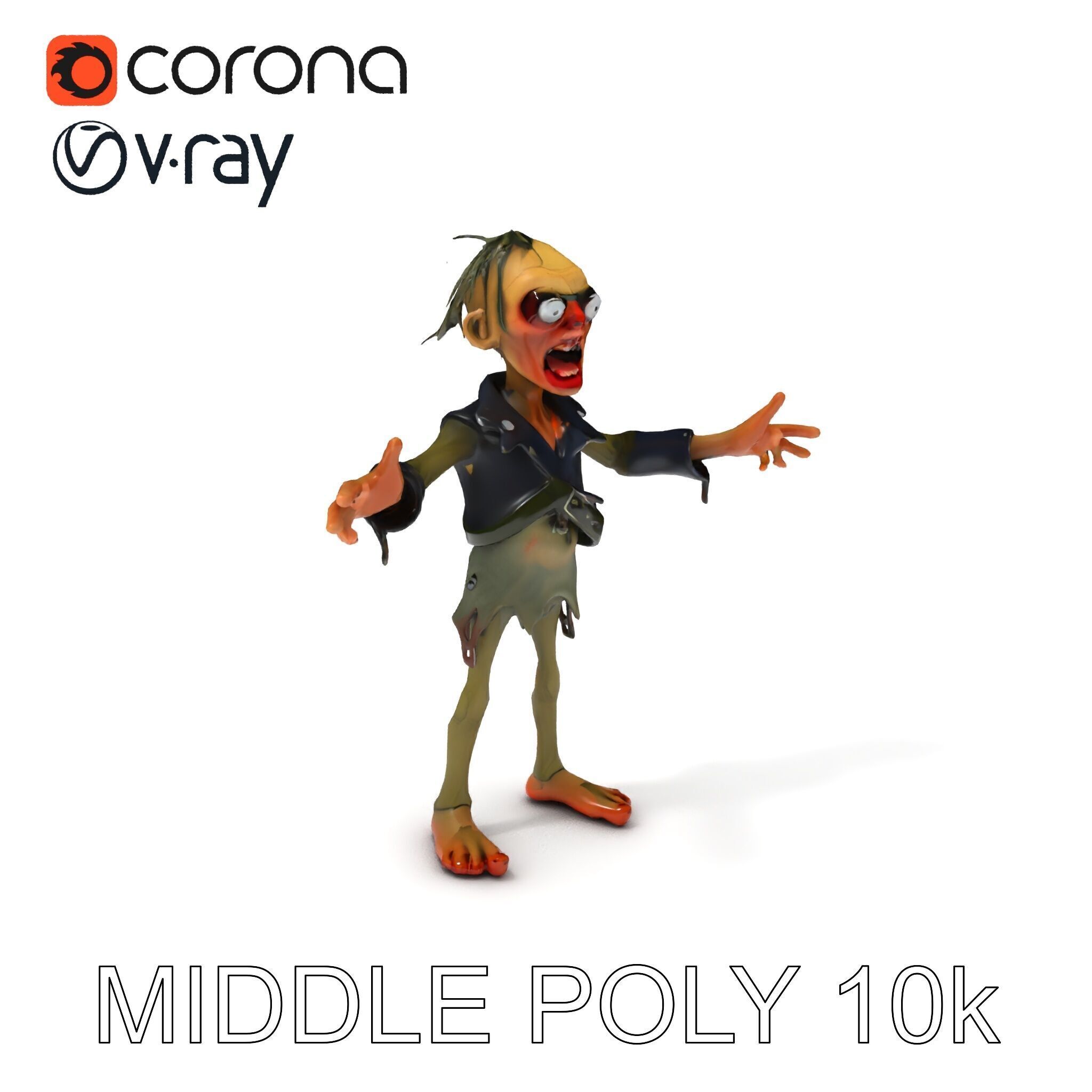 Ghoulish Cartoon Zombie Rigged D Character Model Low-poly 3D model_21