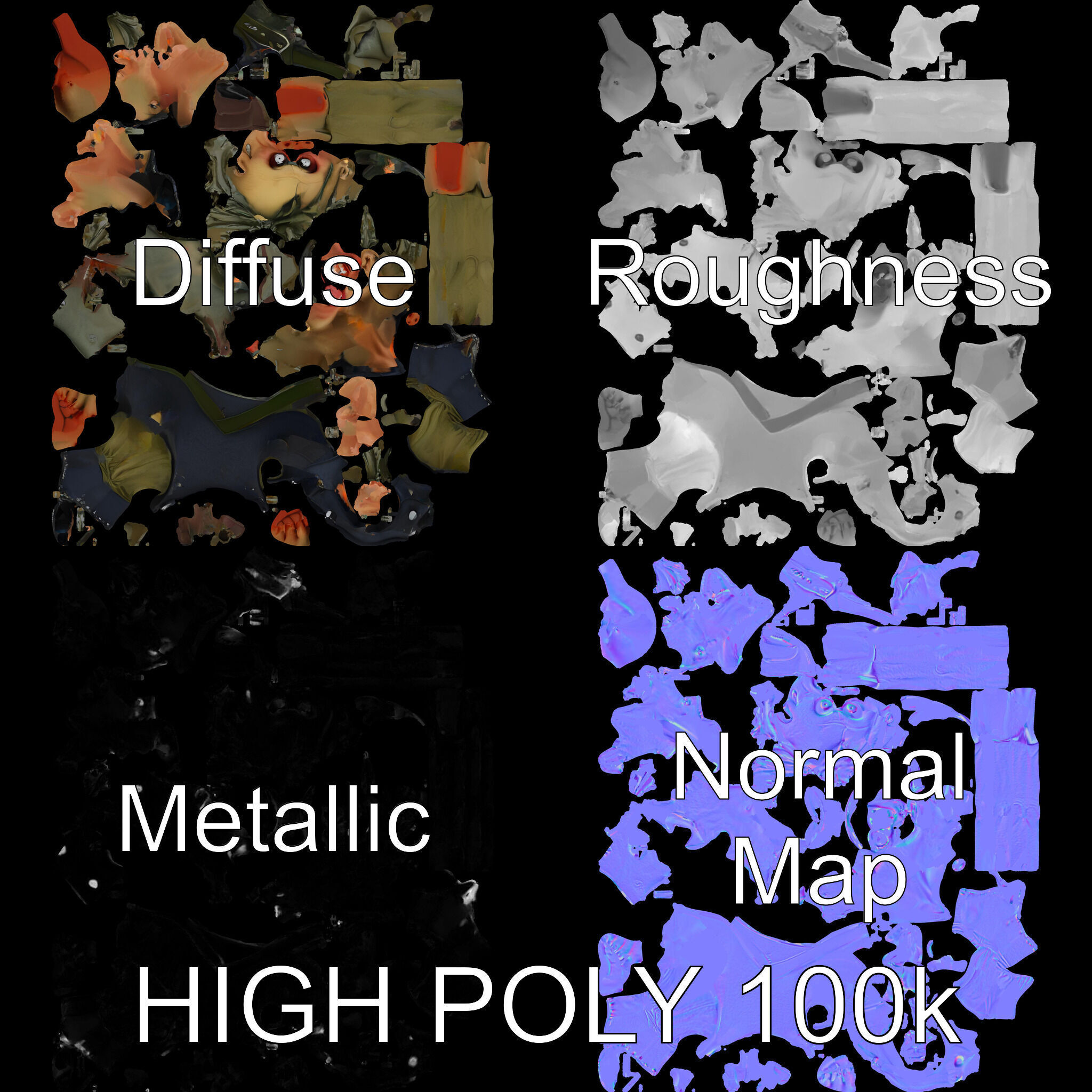 Ghoulish Cartoon Zombie Rigged D Character Model Low-poly 3D model_2