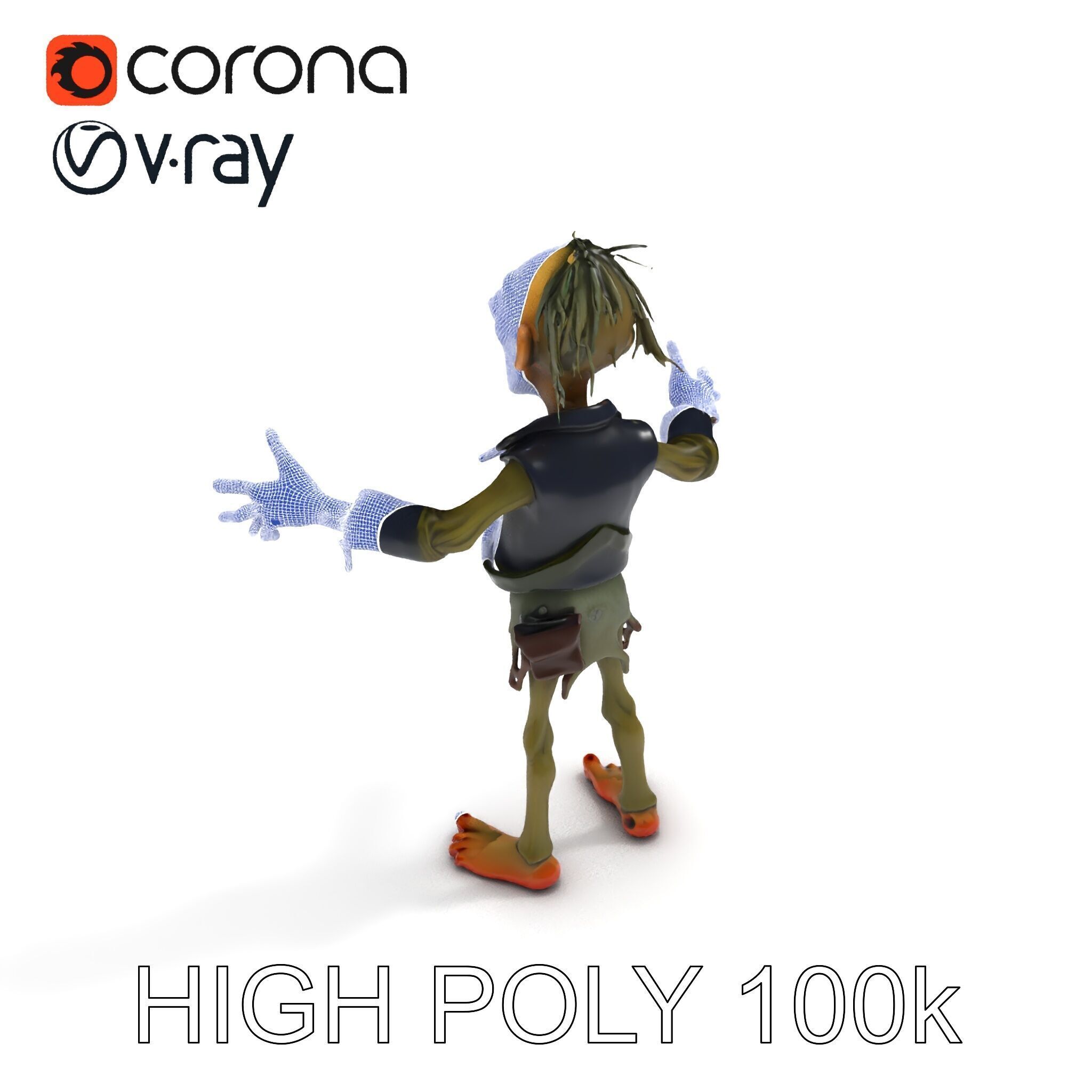 Ghoulish Cartoon Zombie Rigged D Character Model Low-poly 3D model_17