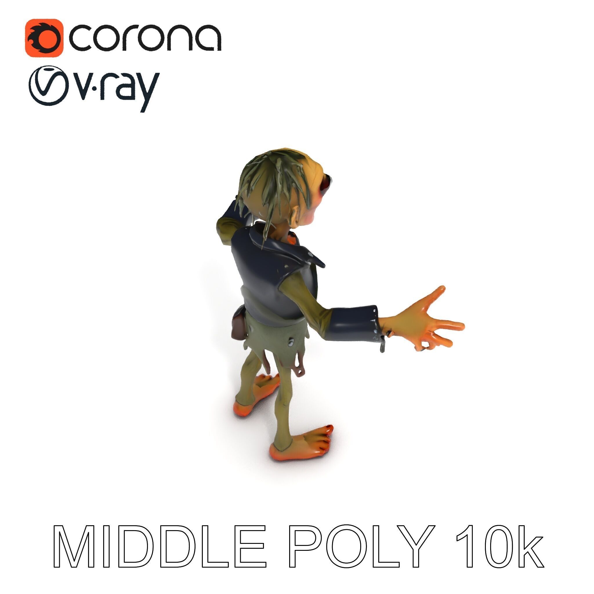 Ghoulish Cartoon Zombie Rigged D Character Model Low-poly 3D model_15