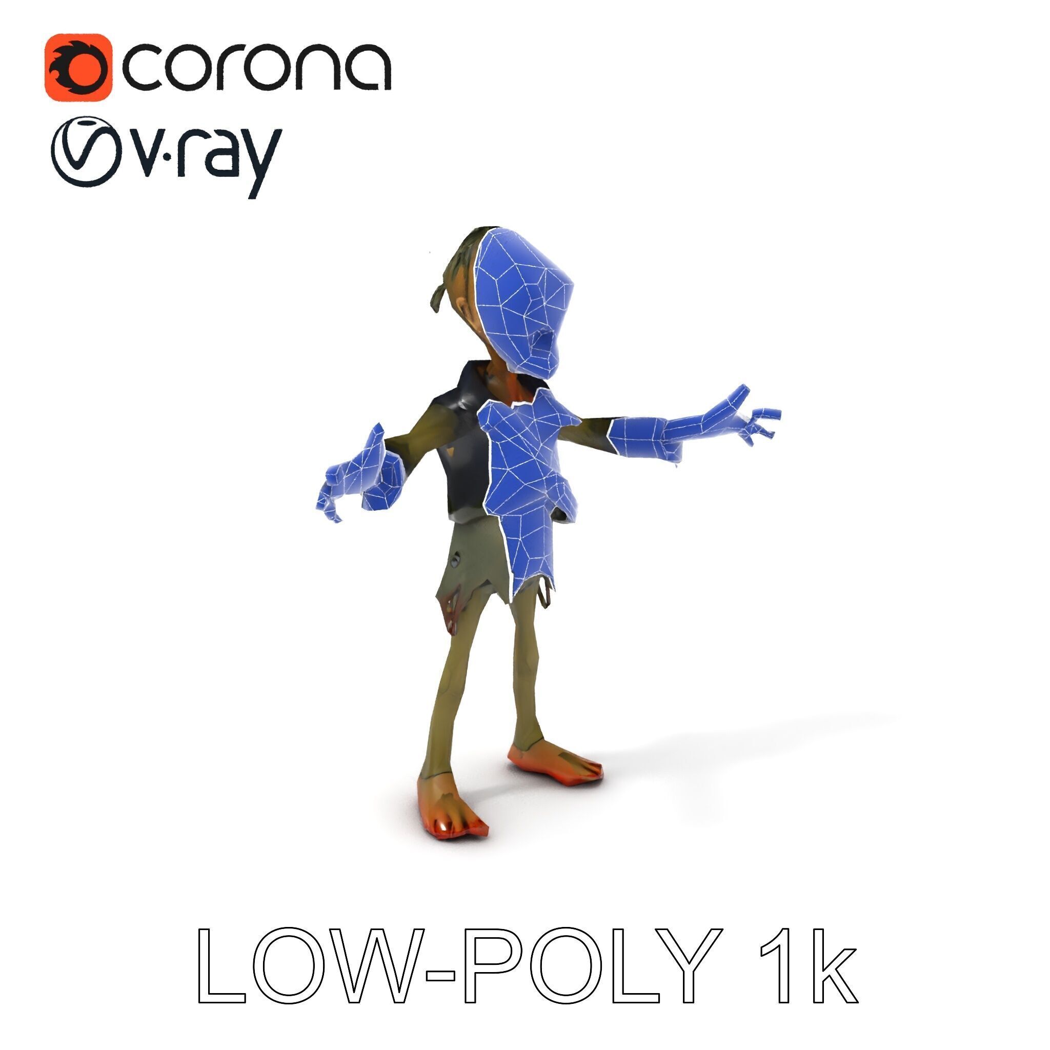 Ghoulish Cartoon Zombie Rigged D Character Model Low-poly 3D model_22