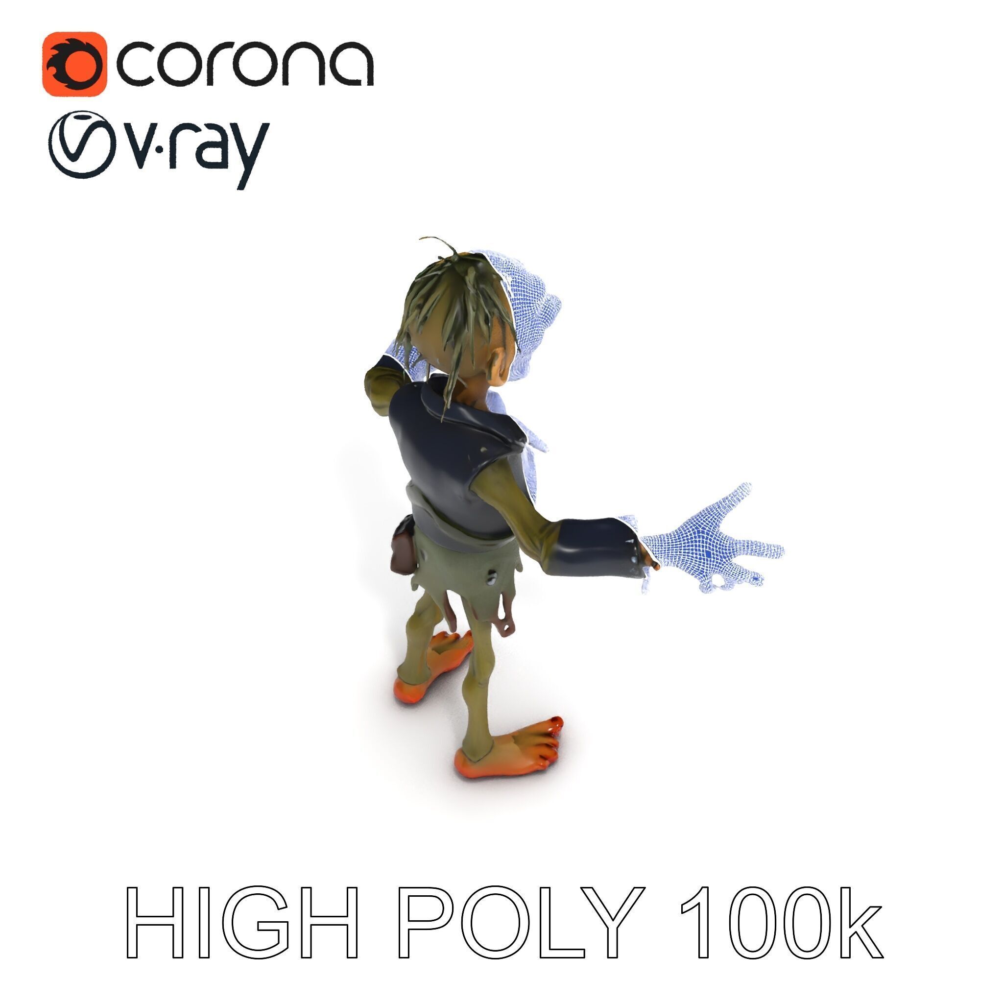 Ghoulish Cartoon Zombie Rigged D Character Model Low-poly 3D model_36