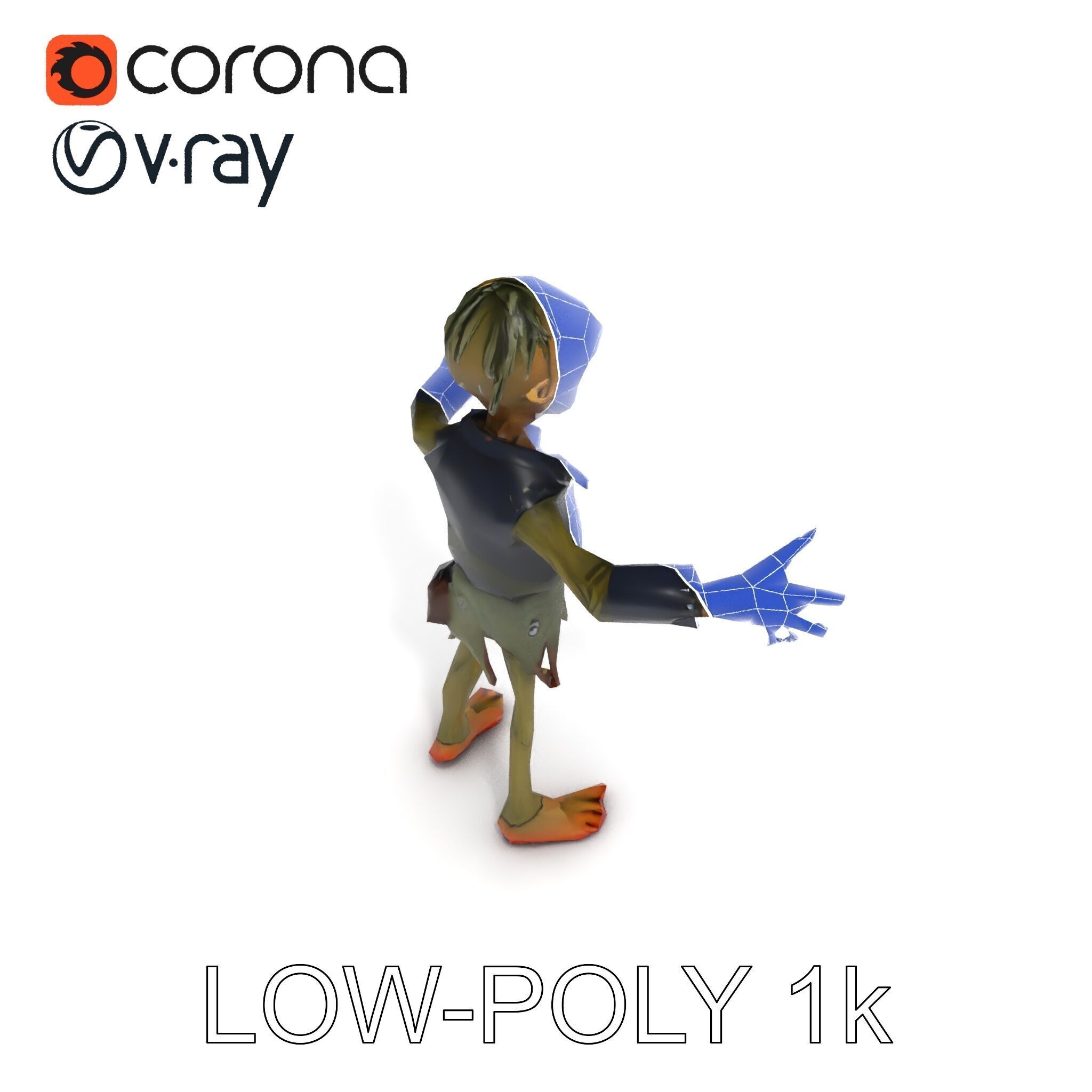 Ghoulish Cartoon Zombie Rigged D Character Model Low-poly 3D model_31