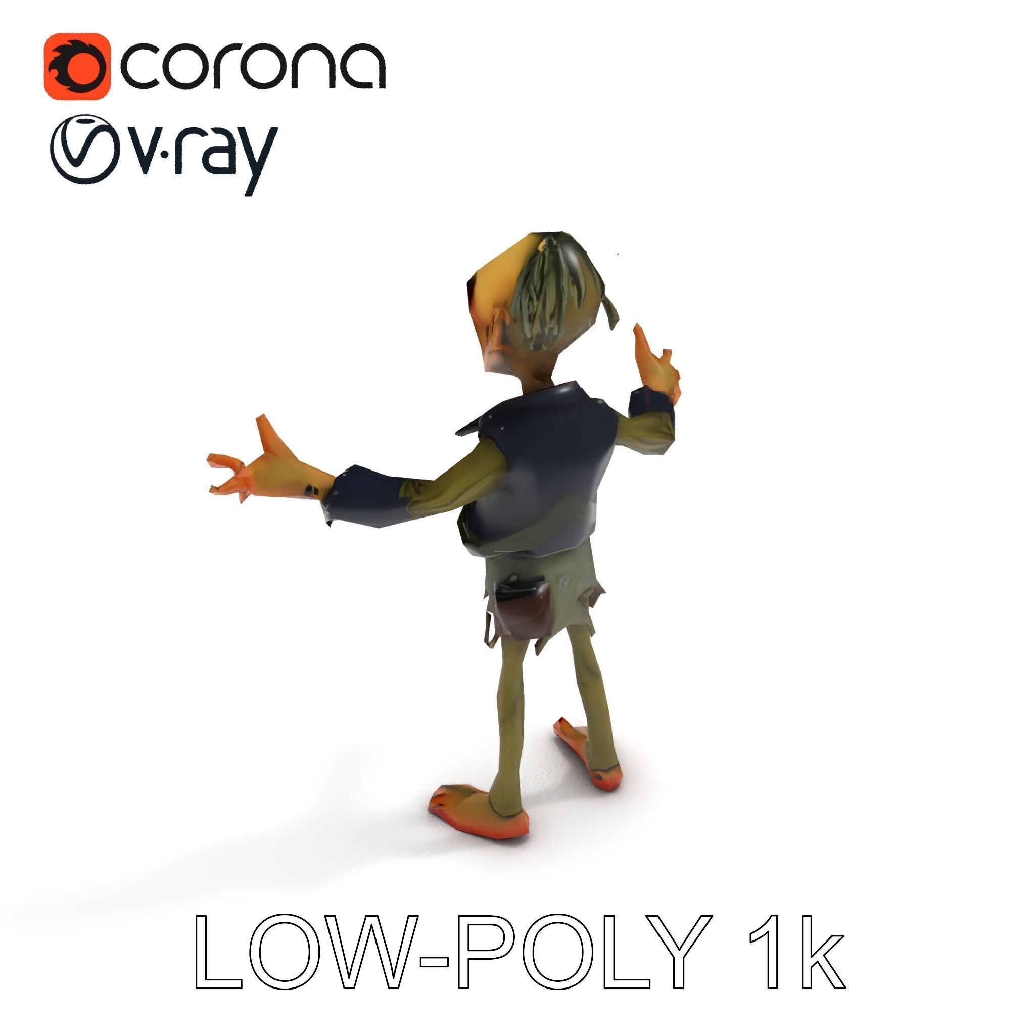 Ghoulish Cartoon Zombie Rigged D Character Model Low-poly 3D model_19