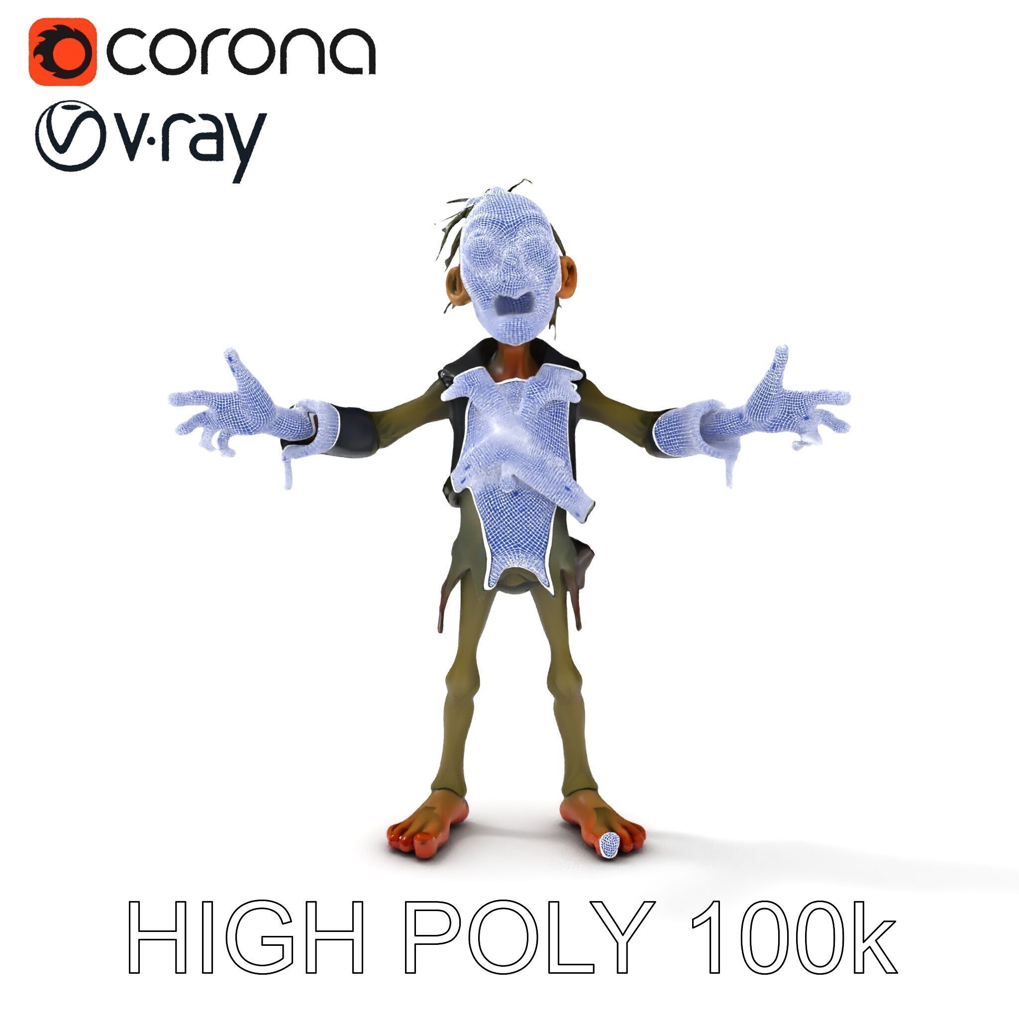 Ghoulish Cartoon Zombie Rigged D Character Model Low-poly 3D model_34