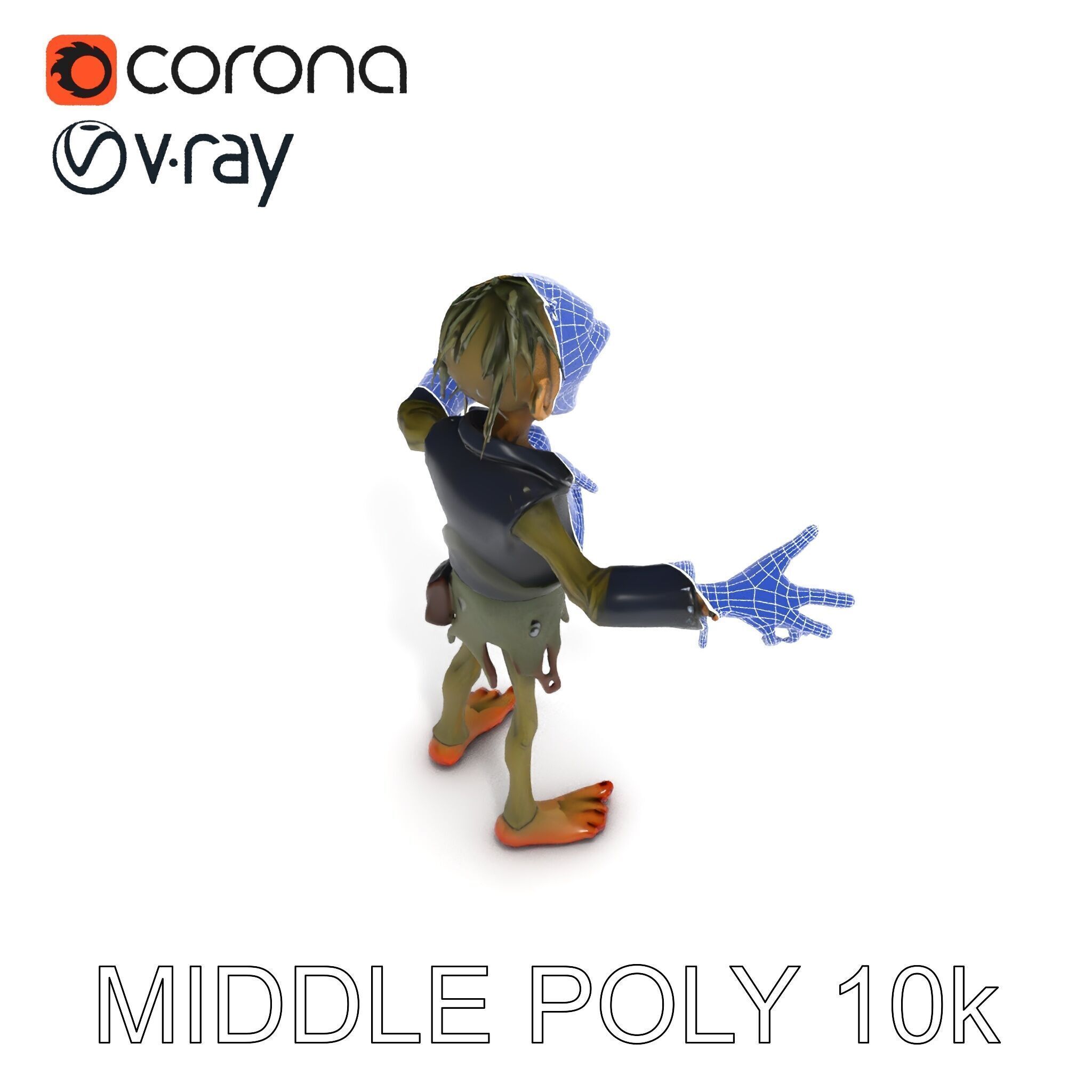 Ghoulish Cartoon Zombie Rigged D Character Model Low-poly 3D model_13