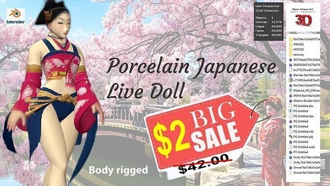 Porcelain Japanese Live Doll  Body Rigged 3D Model 3D model