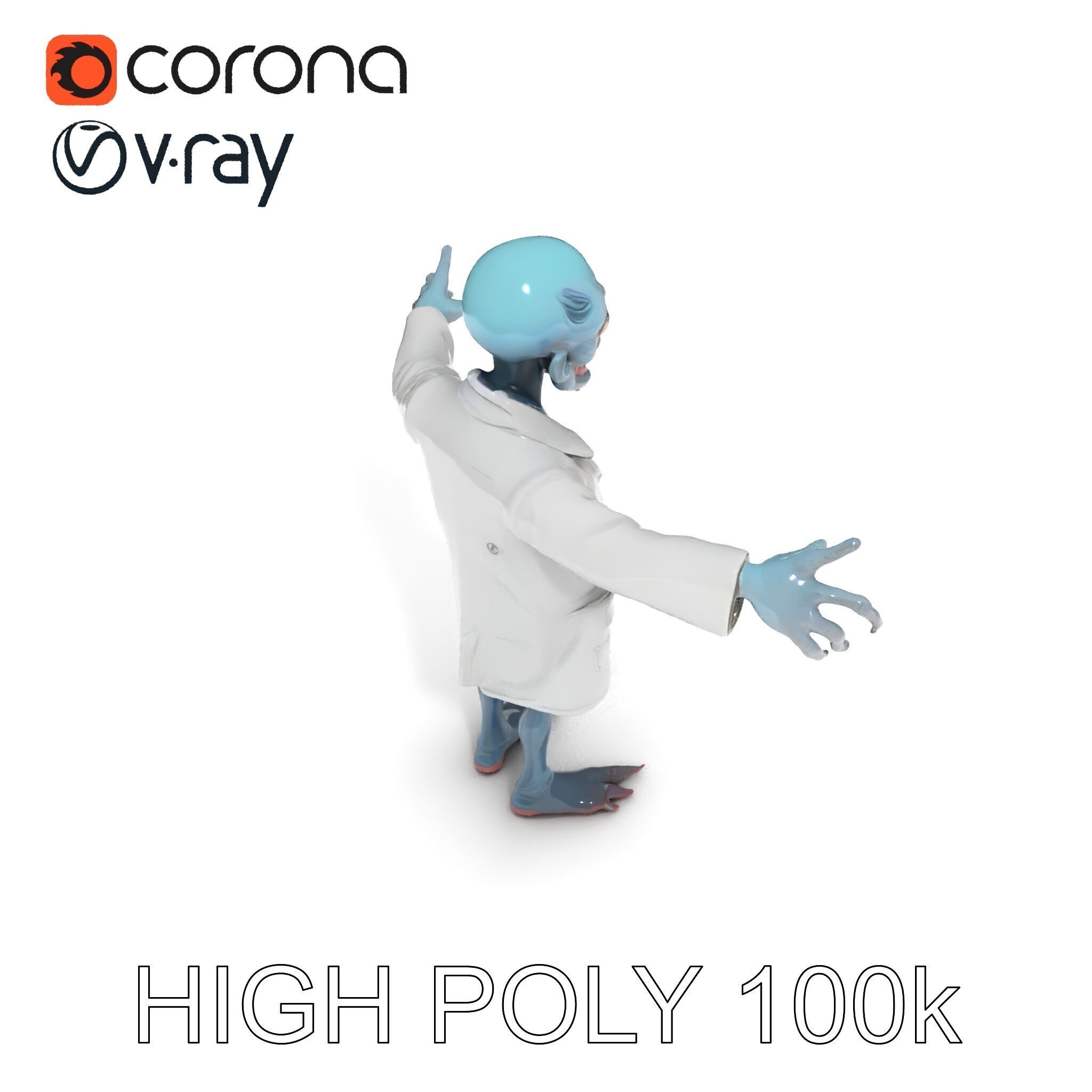 Zombie Scientist D Character Model with PBR Textures and Anim... Low-poly 3D model_29