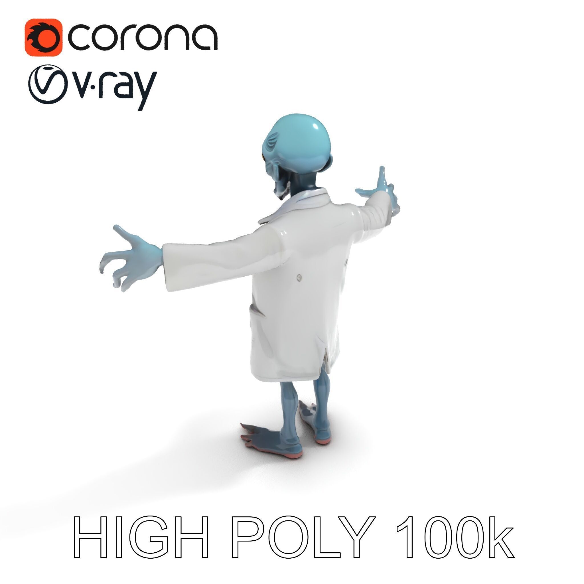 Zombie Scientist D Character Model with PBR Textures and Anim... Low-poly 3D model_32