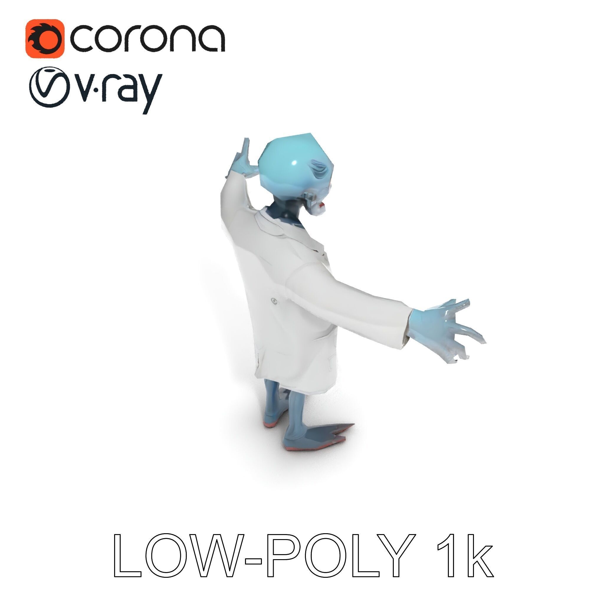 Zombie Scientist D Character Model with PBR Textures and Anim... Low-poly 3D model_7