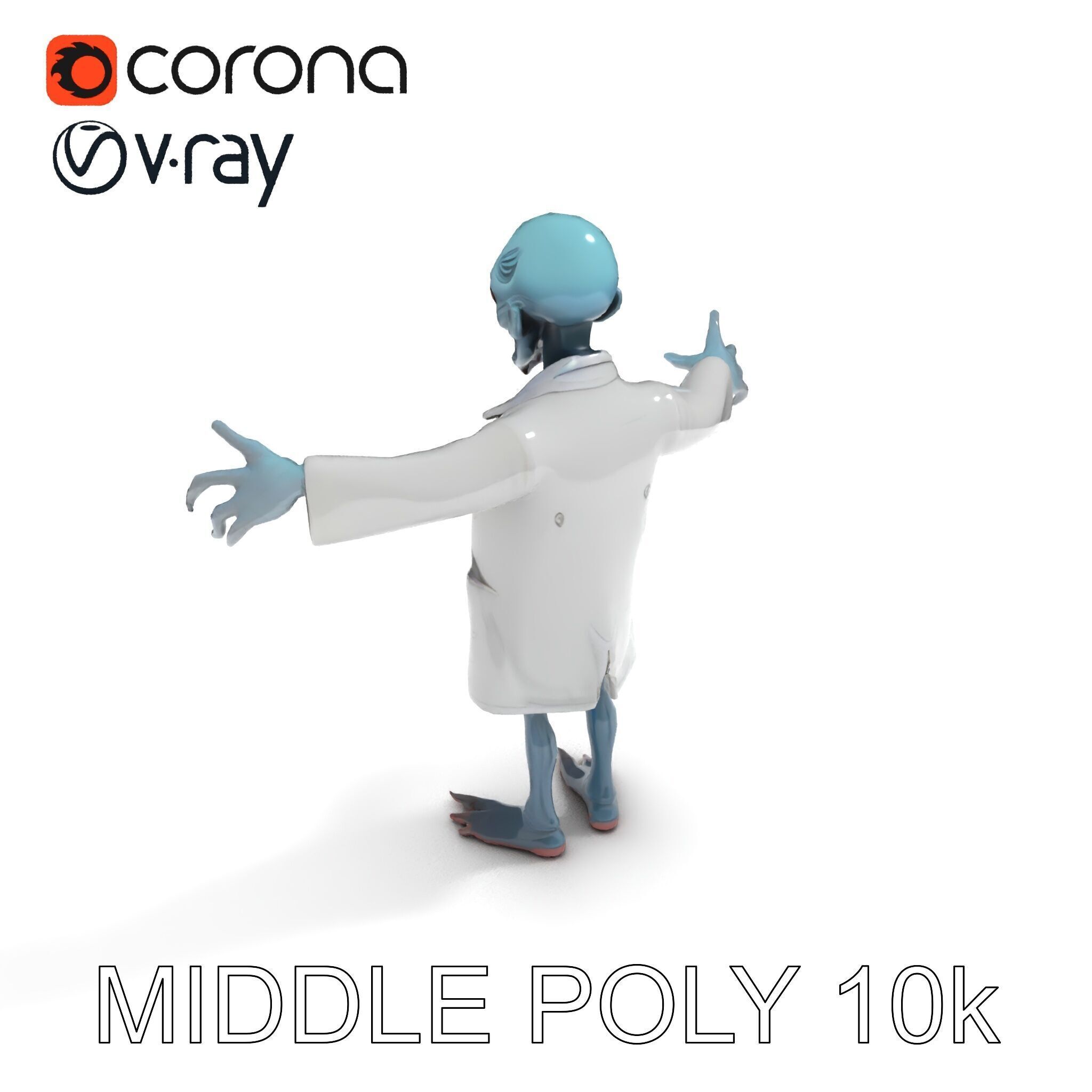 Zombie Scientist D Character Model with PBR Textures and Anim... Low-poly 3D model_9